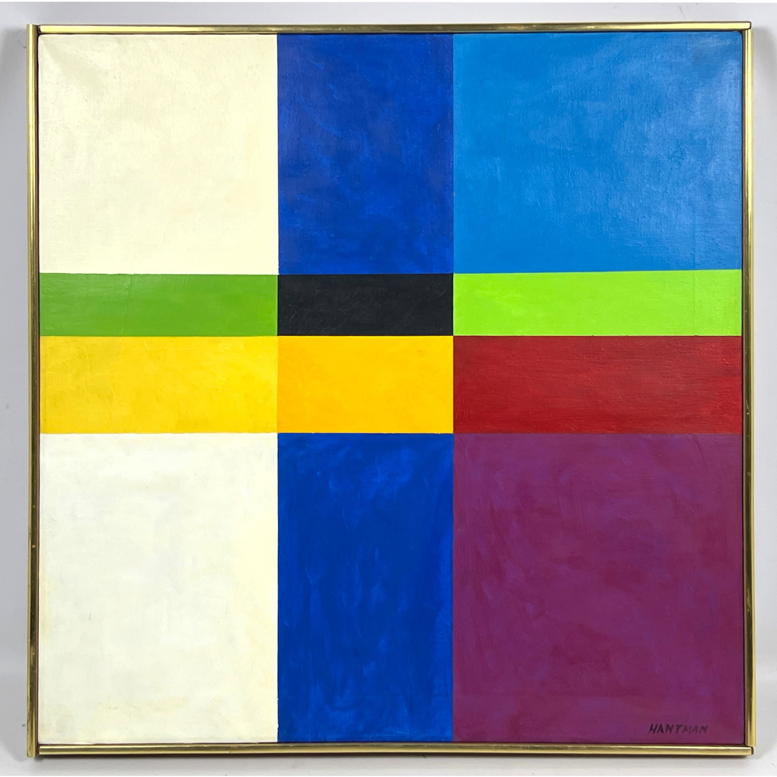 HANTMAN geometric, signed painting on canvas. Attributed to MURRAY HANTMAN. (1 of 9)