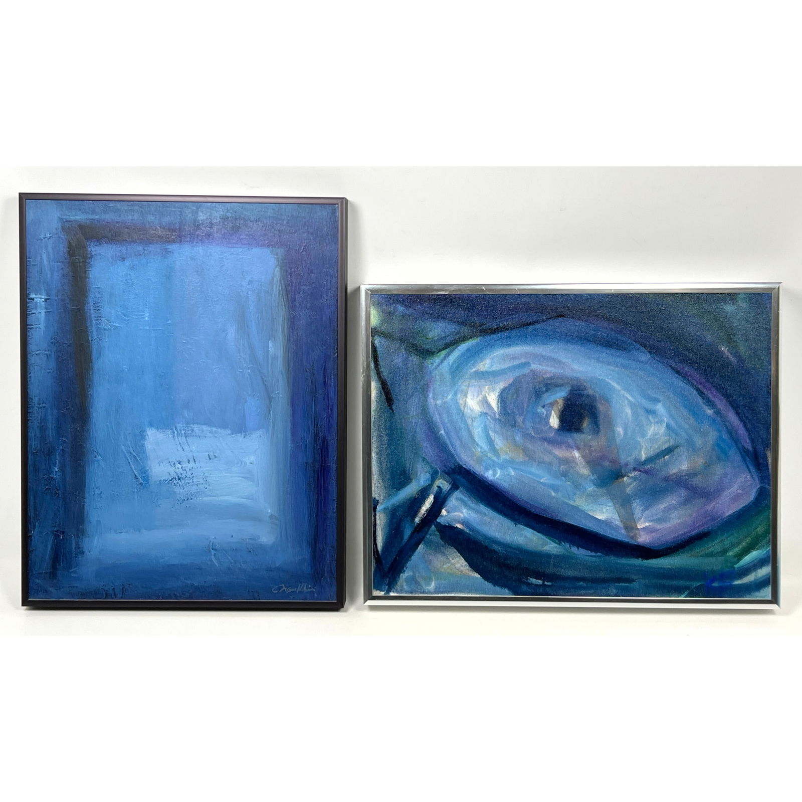 2pcs Modern abstract Paintings in Blue. Kristine Flannery and C. Franklin. (1 of 14)