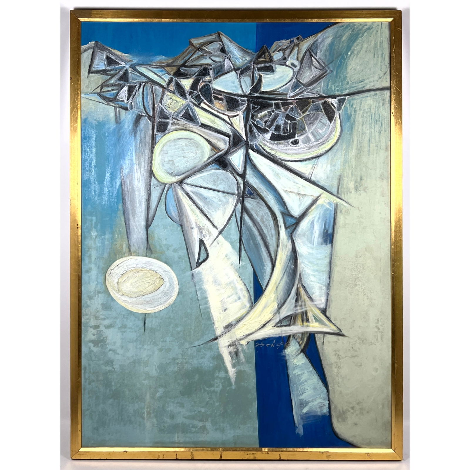 GULAM RASOOL SANTOSH modernist, abstract painting on canvas.: GULAM RASOOL SANTOSH modernist, abstract painting on canvas. Dimensions: Height: 49 inches, Width: 37 inches. --- - We offer curbside delivery for most items to NYC, Manhattan, Close Brooklyn, Hoboken