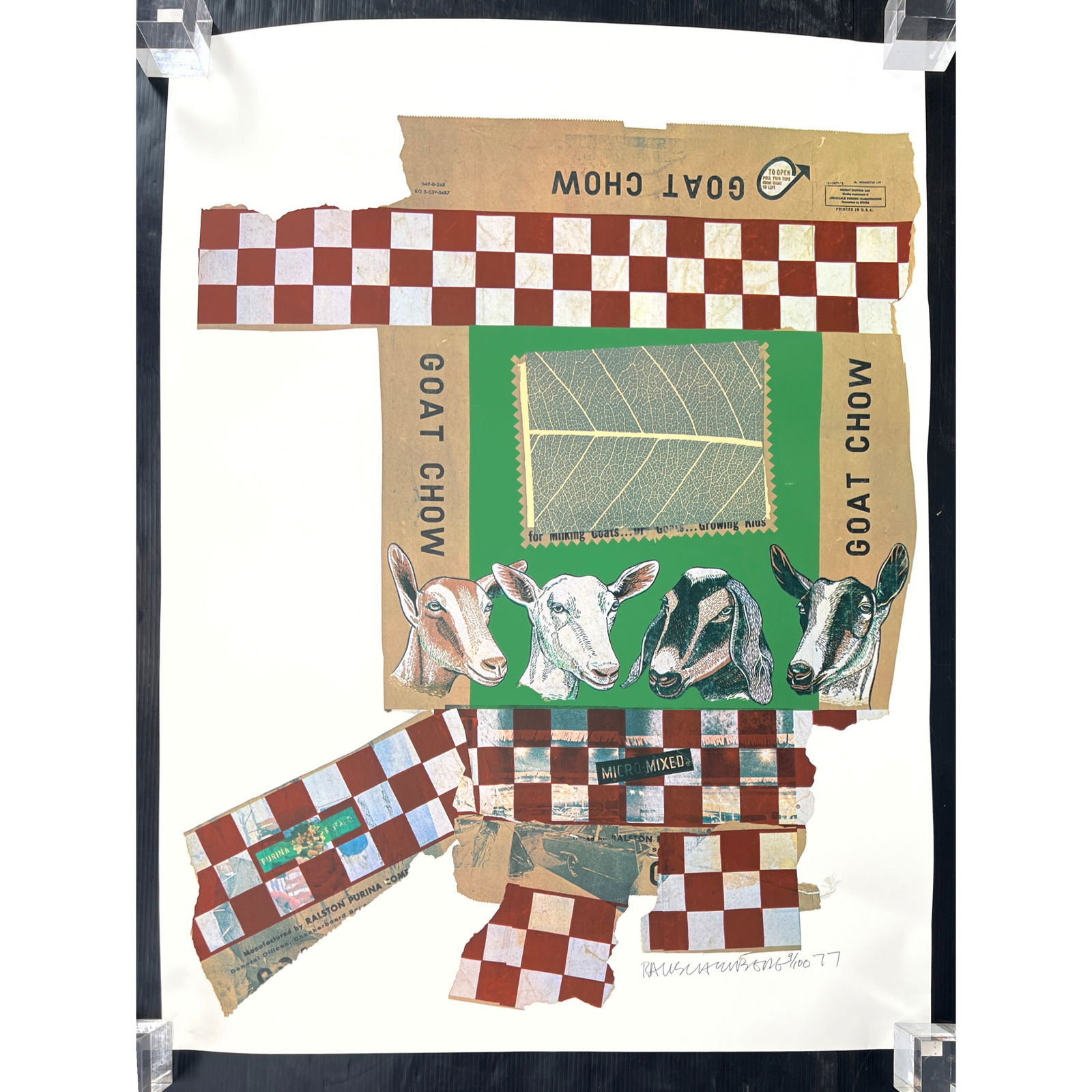 Robert Rauschenberg Goat Chow Mixed Media Color Screenprint with Stitched Plastic. Signed and Number (1 of 8)