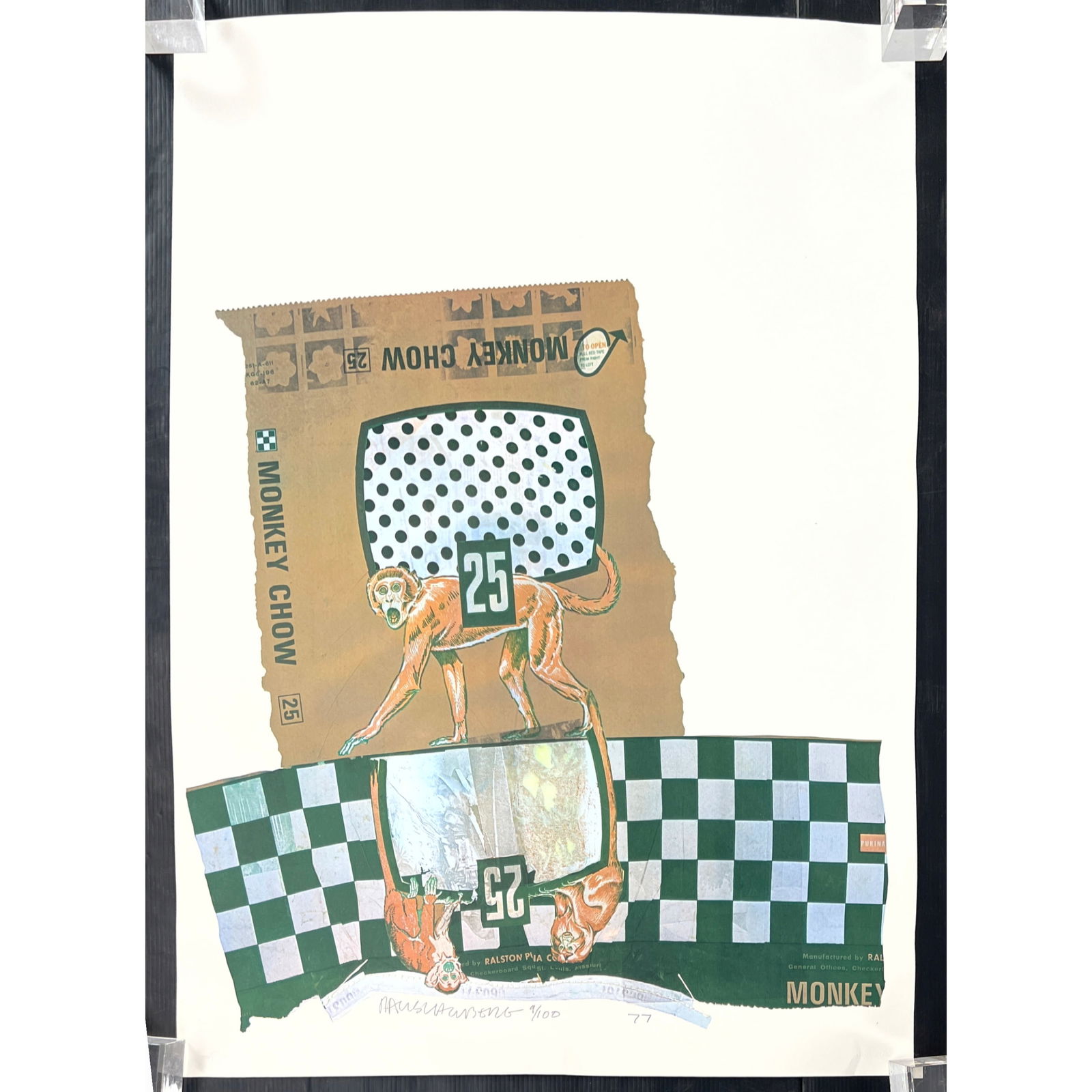 Robert Rauschenberg Monkey Chow Mixed Media Color Screenprint with Stitched Plastic. Signed and Numb (1 of 6)