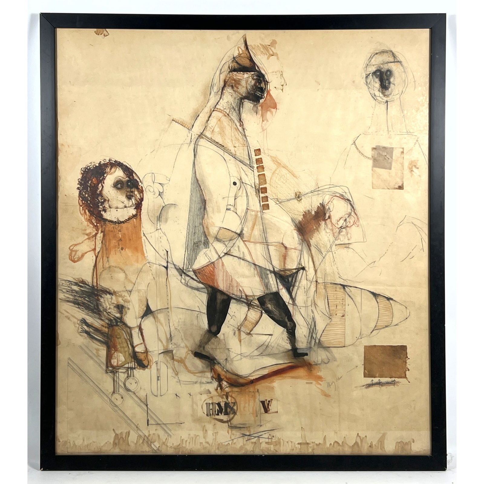 Maddy Glass Signed Surreal Drawing Mixed Media Watercolor. (1 of 11)