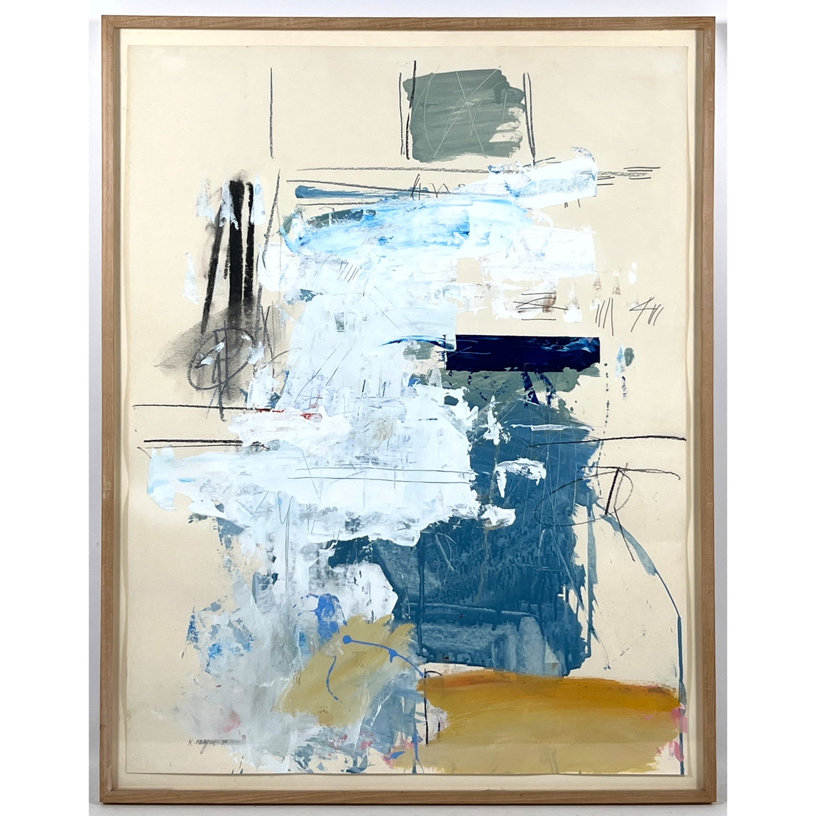 Keith Ragone Moon blue oil/mixed media on paper, ca 1978. Abstract modern. (1 of 13)