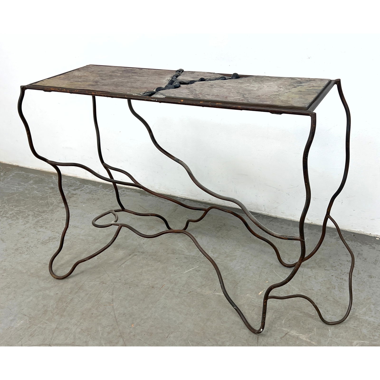 Studio Made Sequoia Console Table. Branch form metal Table Inset Stone slabs and rocks. (1 of 10)