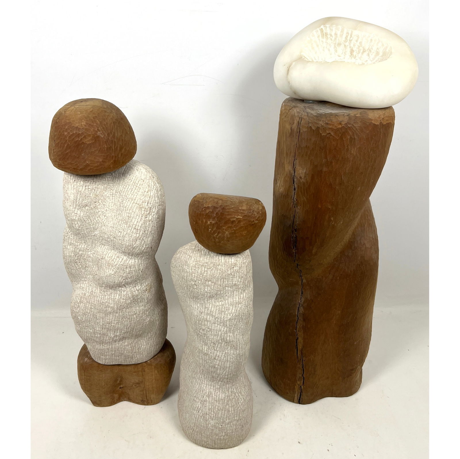 Studio Artist Made Carved Stone and Wood Sculpture. 3 Standing columns. (1 of 15)