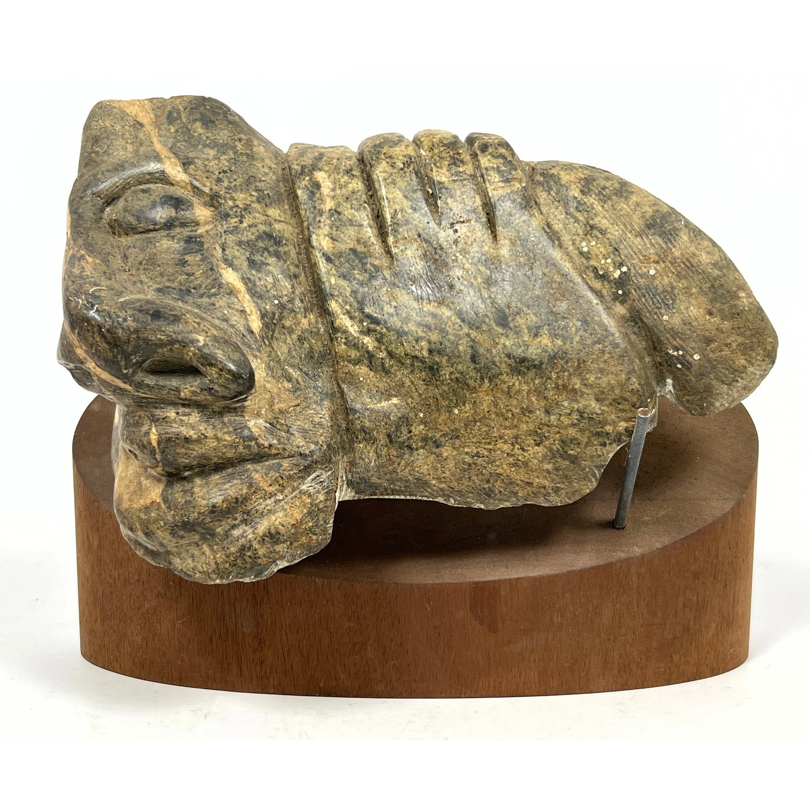 Stuart Waldman Carved Stone Figural Head Modernist Sculpture. Get a Grip. Signed Stu 92. (1 of 10)
