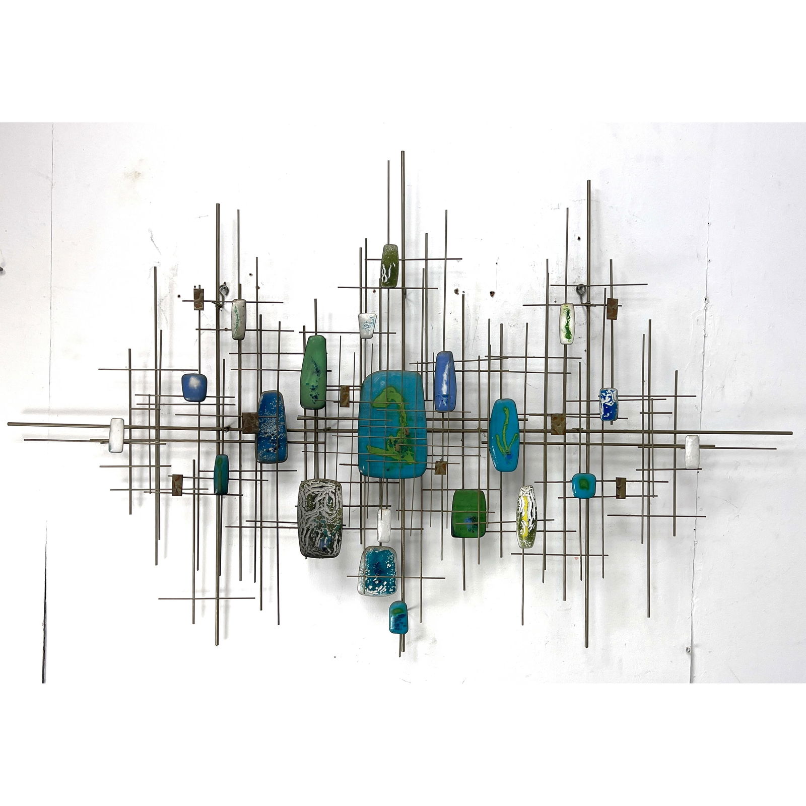 Large Cranbrook Products wall Sculpture. Enamel and wire sculpture by Malcolm Moran and Don Buby: Large Cranbrook Products wall Sculpture. Enamel and wire sculpture by Malcolm Moran and Don Buby Dimensions: Height: 36.5 inches, Width: 57 inches, Depth: 5.5 inches. --- - We offer curbside delivery