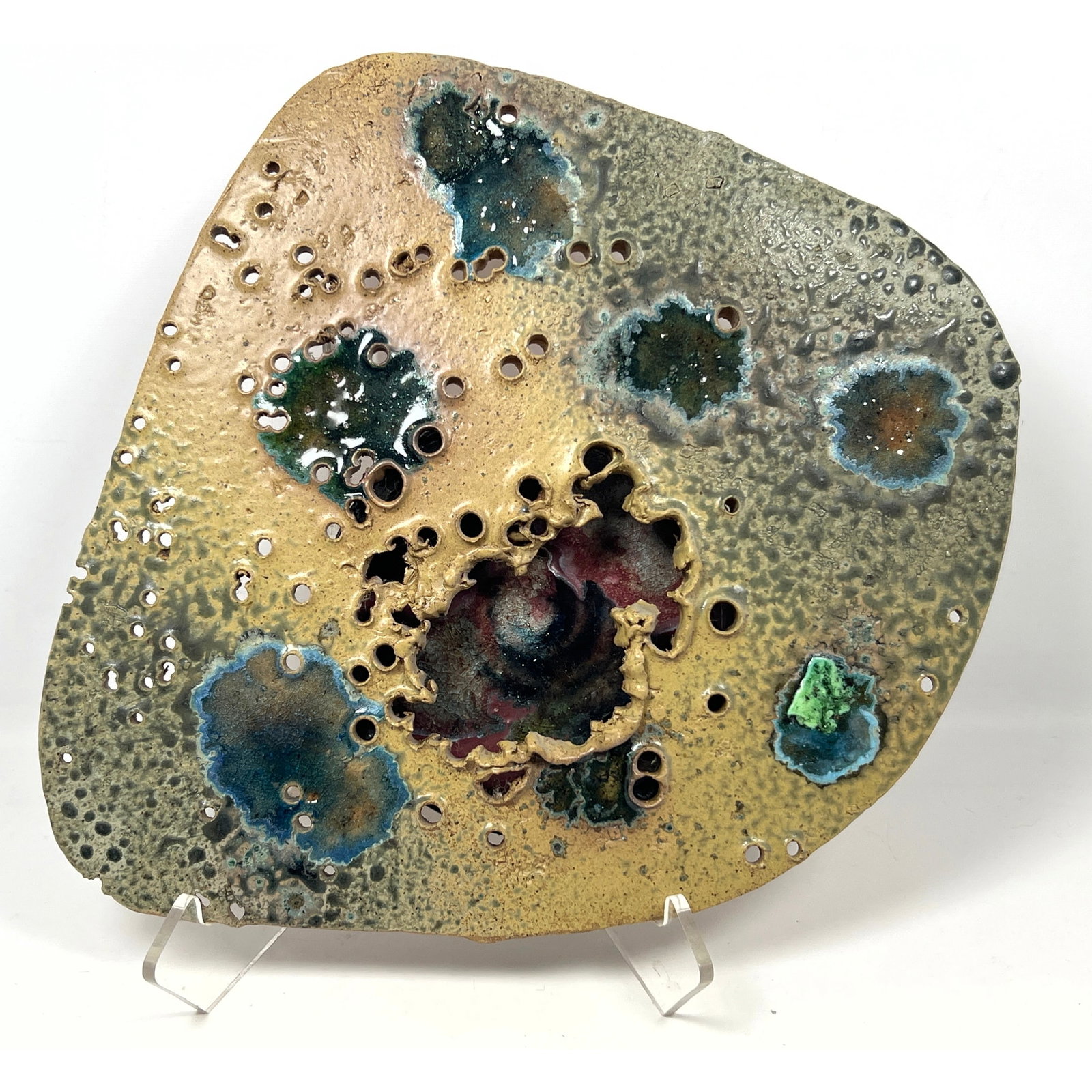 Handmade Studio Artist Dimensional Wall Sculpture. Enamel decorated stoneware. Artist signed. Potter (1 of 10)