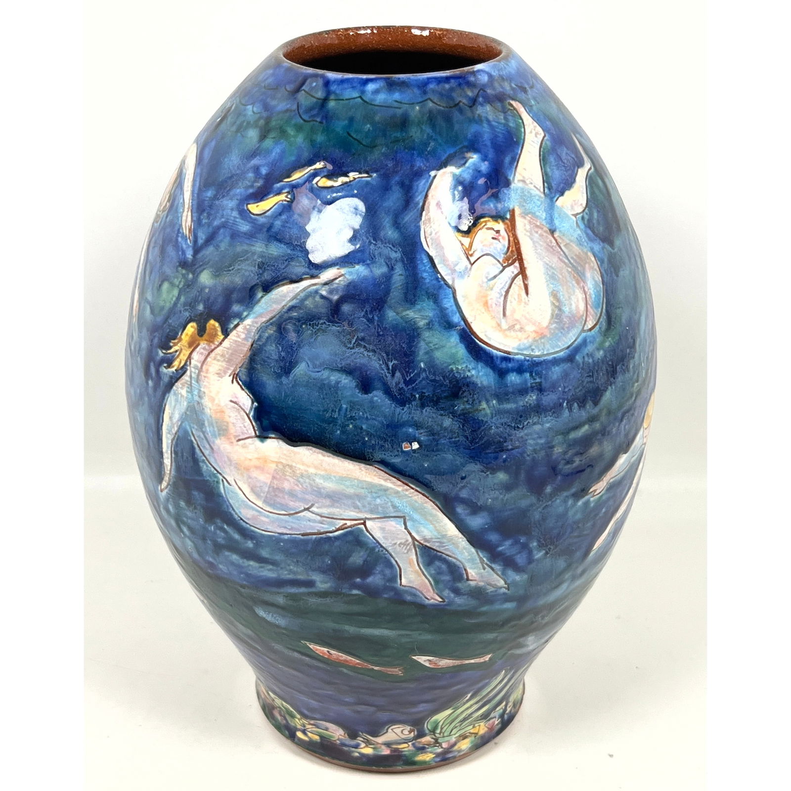 Francis McCarthy 99 Hand Painted Pottery Vase. Swimmers. Painted vessel. Paid receipt for $2500 (1 of 12)