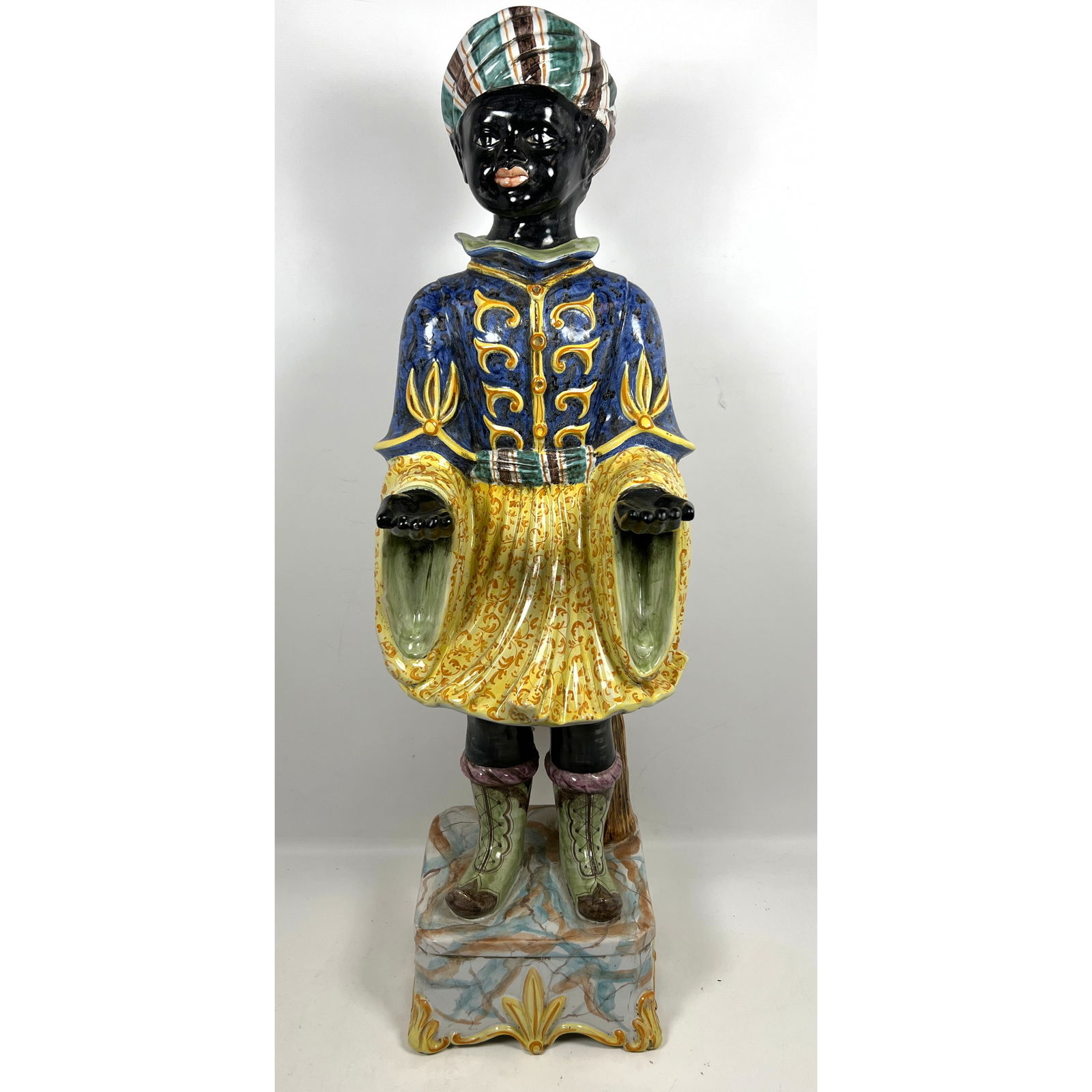 37" Majolica Blackamoor Figure Statue. Well Dressed Figure has outstretched arms. Stands on decorati (1 of 14)
