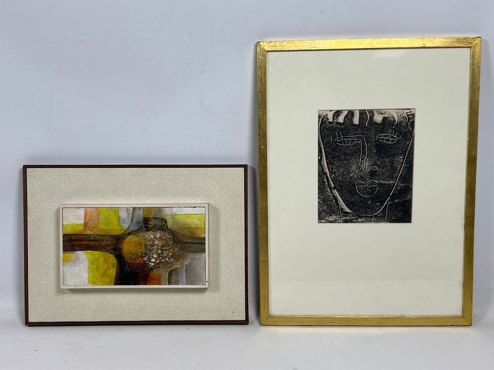 2pcs Mid Century Modern Art. Emanual Olez or Guez Painting and Signed etching. (1 of 12)