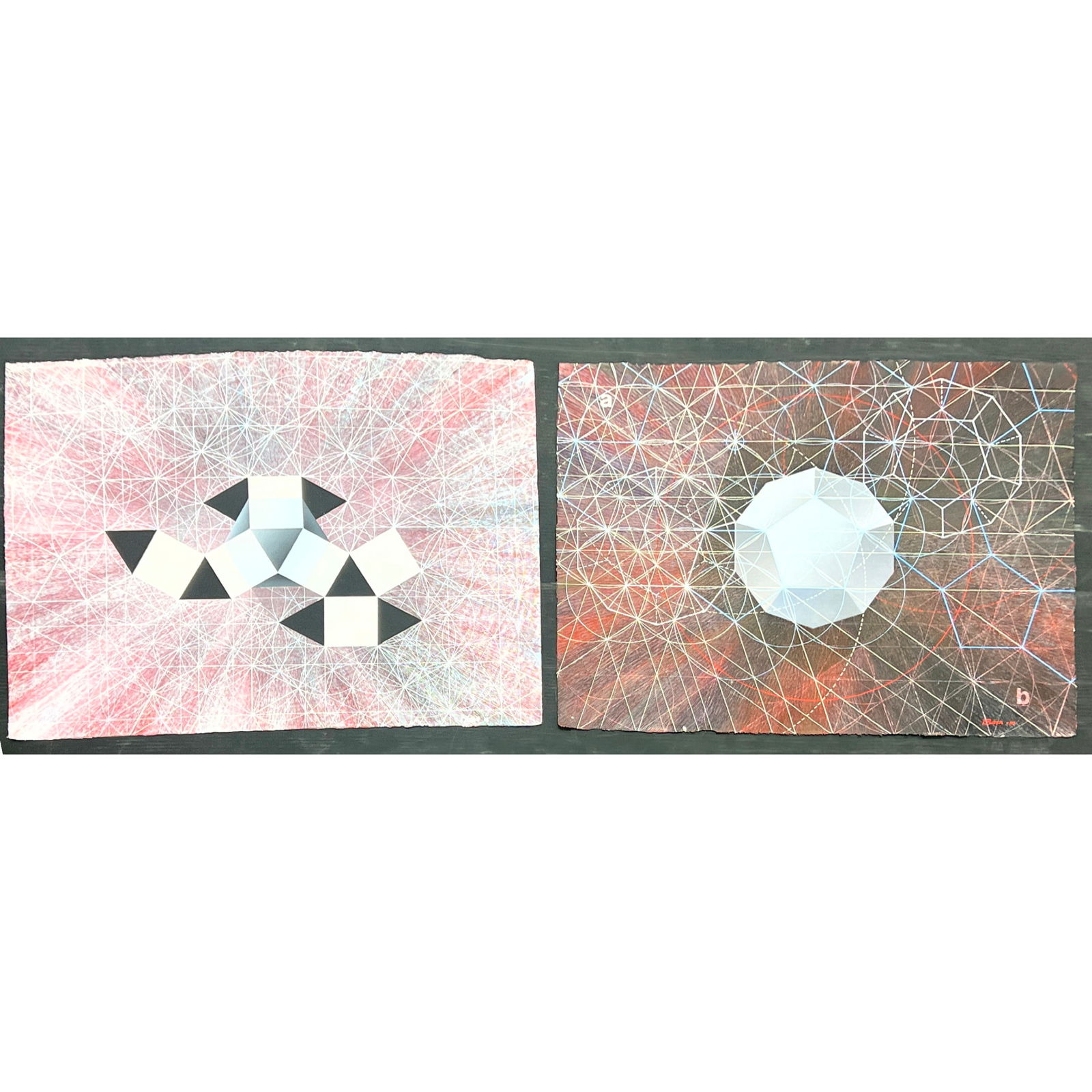 2pcs Kenneth Batista 88 Abstract Modern Drawing on Paper. Dodecahedron Series (1 of 13)