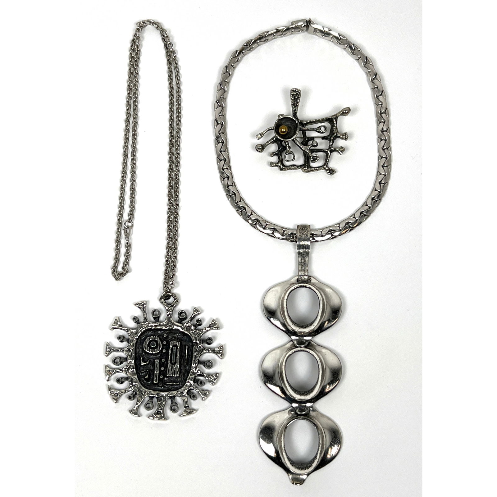 3pcs Vintage Modernist Brutalist Jewelry. Gut Vidal. 1 pin and 2 necklaces. (1 of 19)
