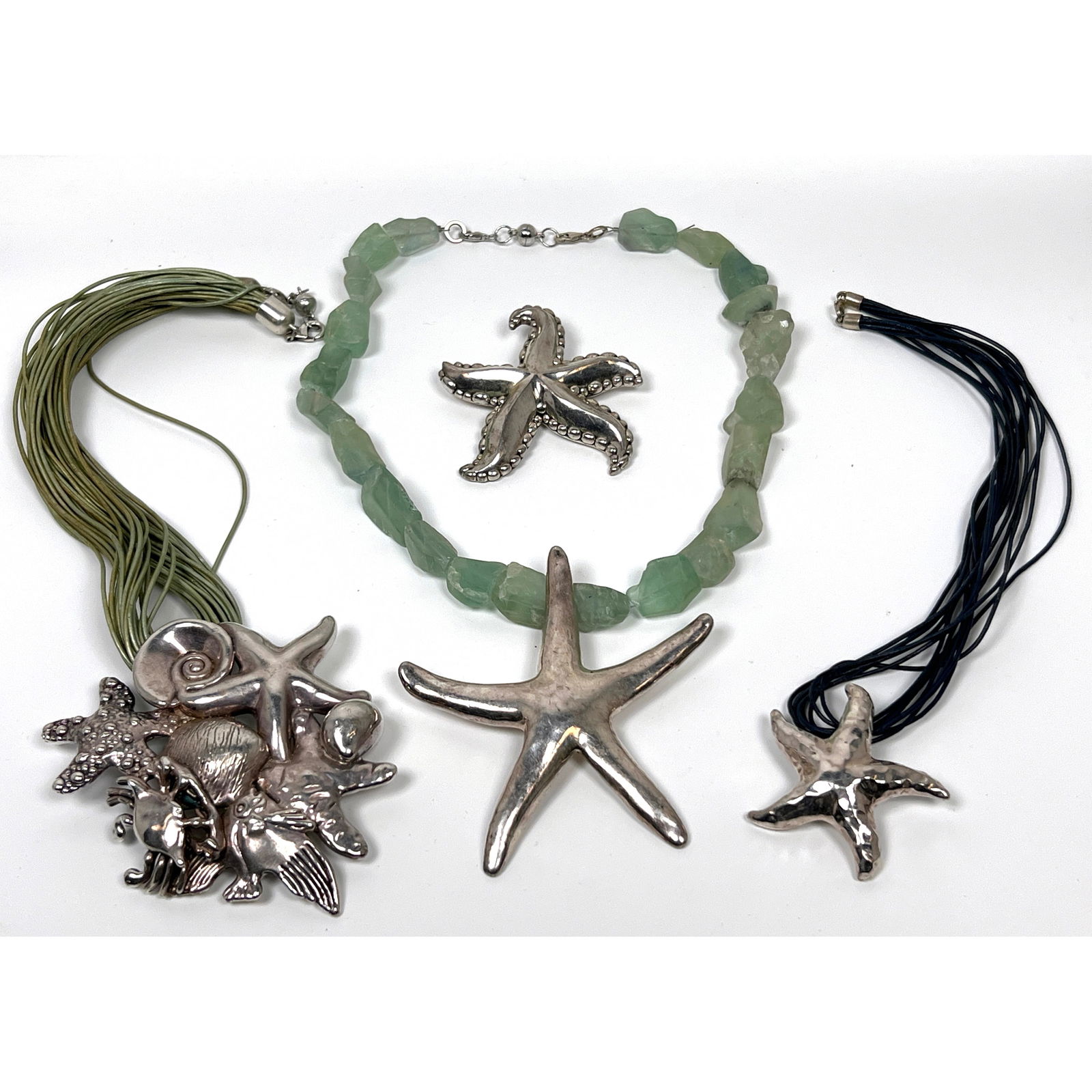 4pc Sterling Electroform Starfish Jewelry. Pin marked Thailand. 3 pc Starfish and Sealife Themed Pen (1 of 18)