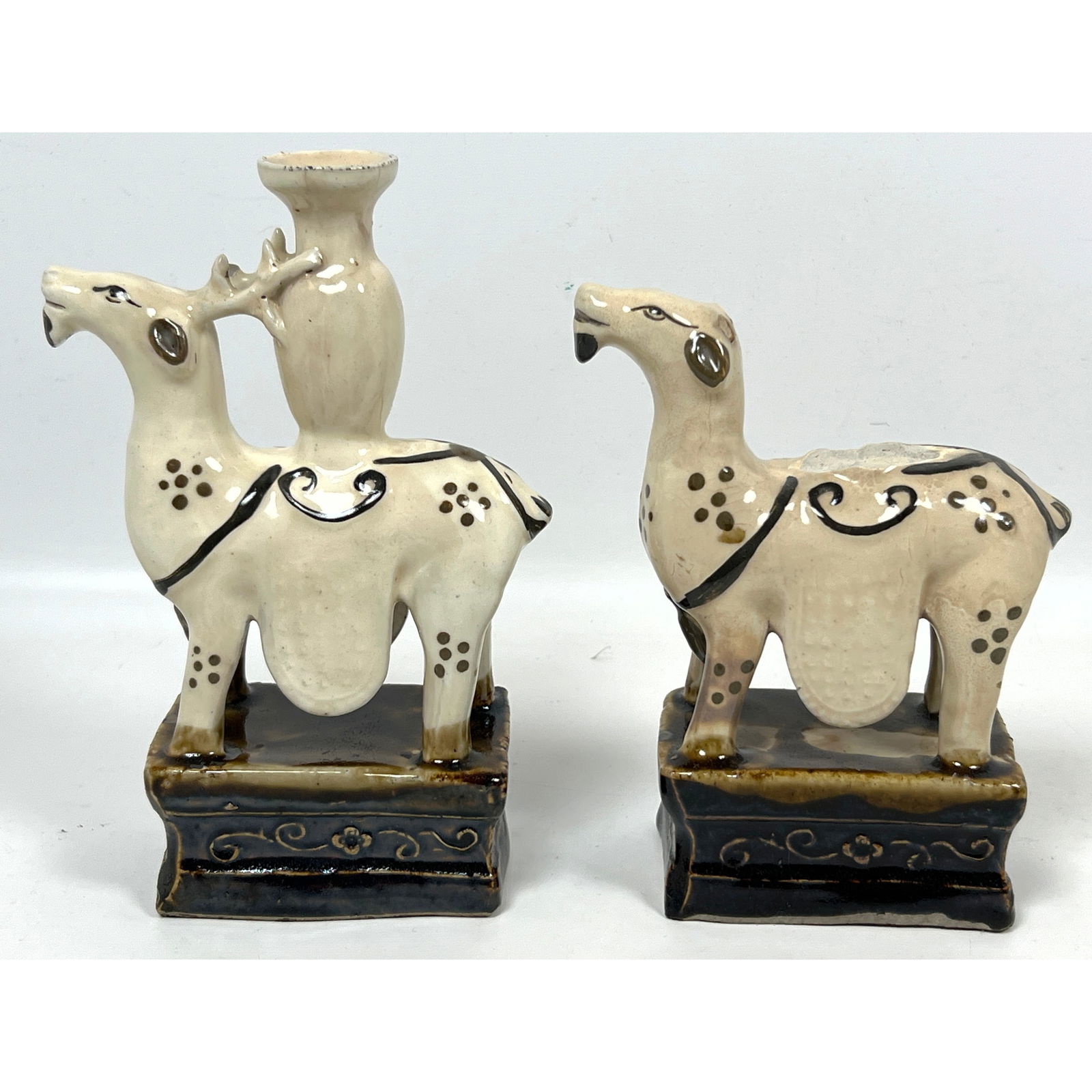 2pc Chinese Glazed Pottery Figural Sculptures. Deer. Stags. Some hand painted details. One figure su (1 of 11)