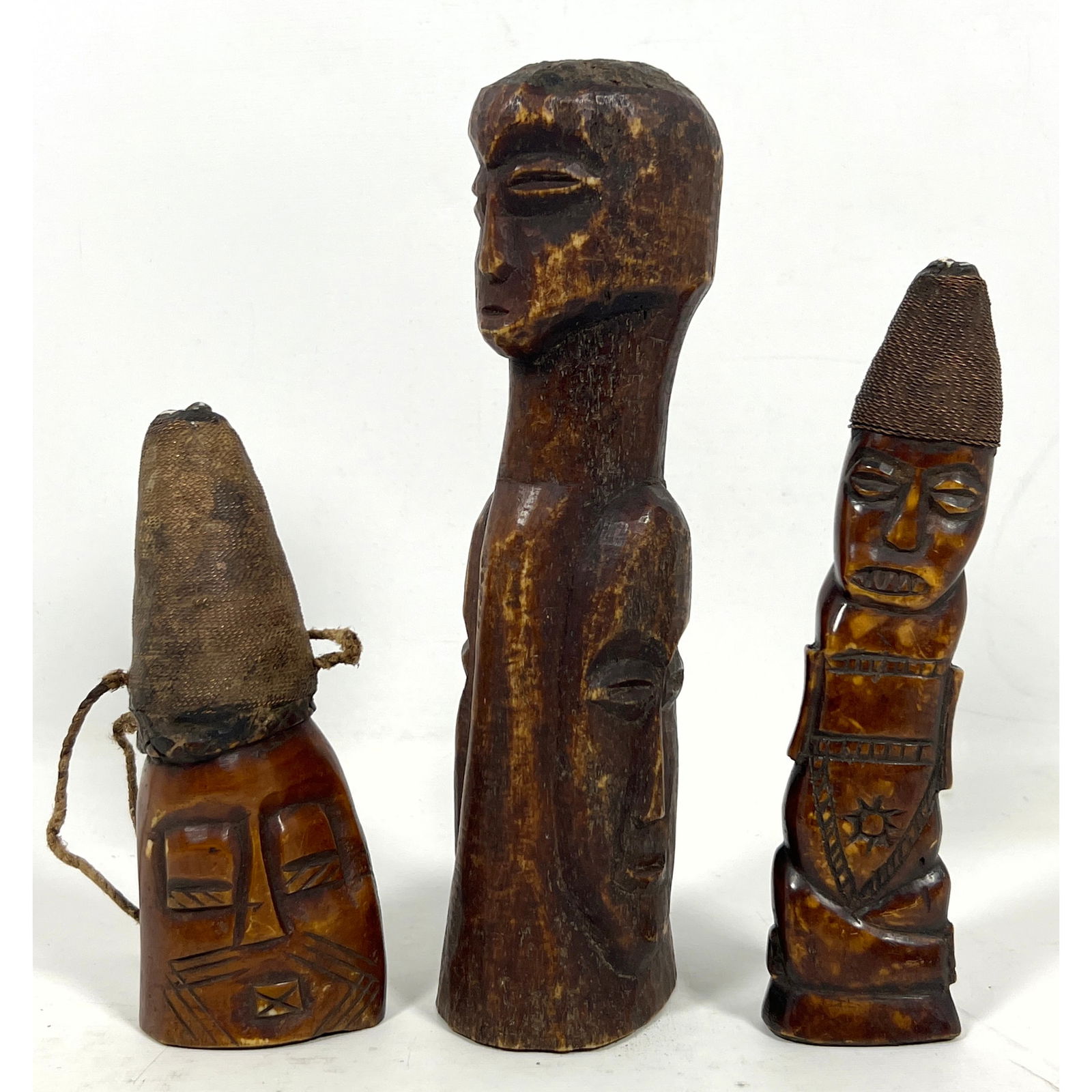 3pc African carved natural material figures. Possibly Congo (1 of 15)