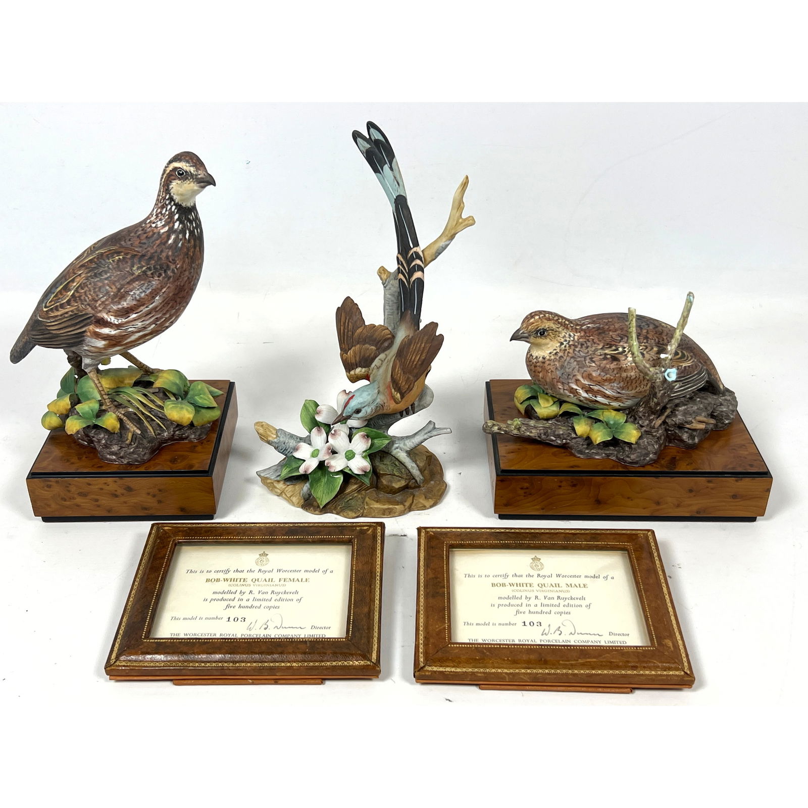 3pc ROYAL WORCESTER Porcelain and ANDREA Birds. 2 Worcester Bob White Quail; both have damage. ANDRE (1 of 17)