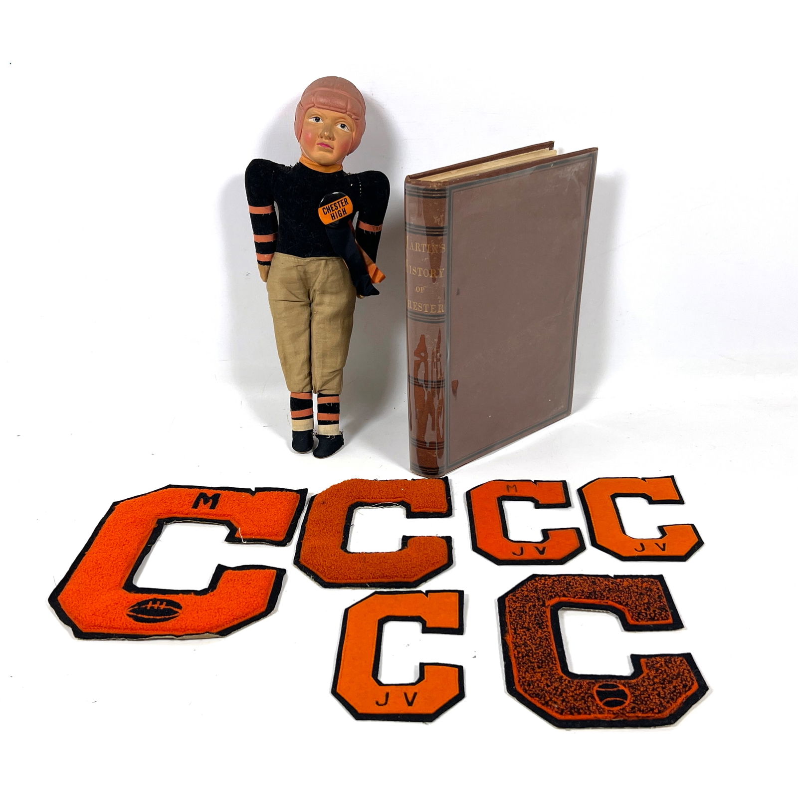 Chester, Pennsylvania Historical Items. High School Football Doll and "C" Letters. Vintage Celluloid (1 of 16)