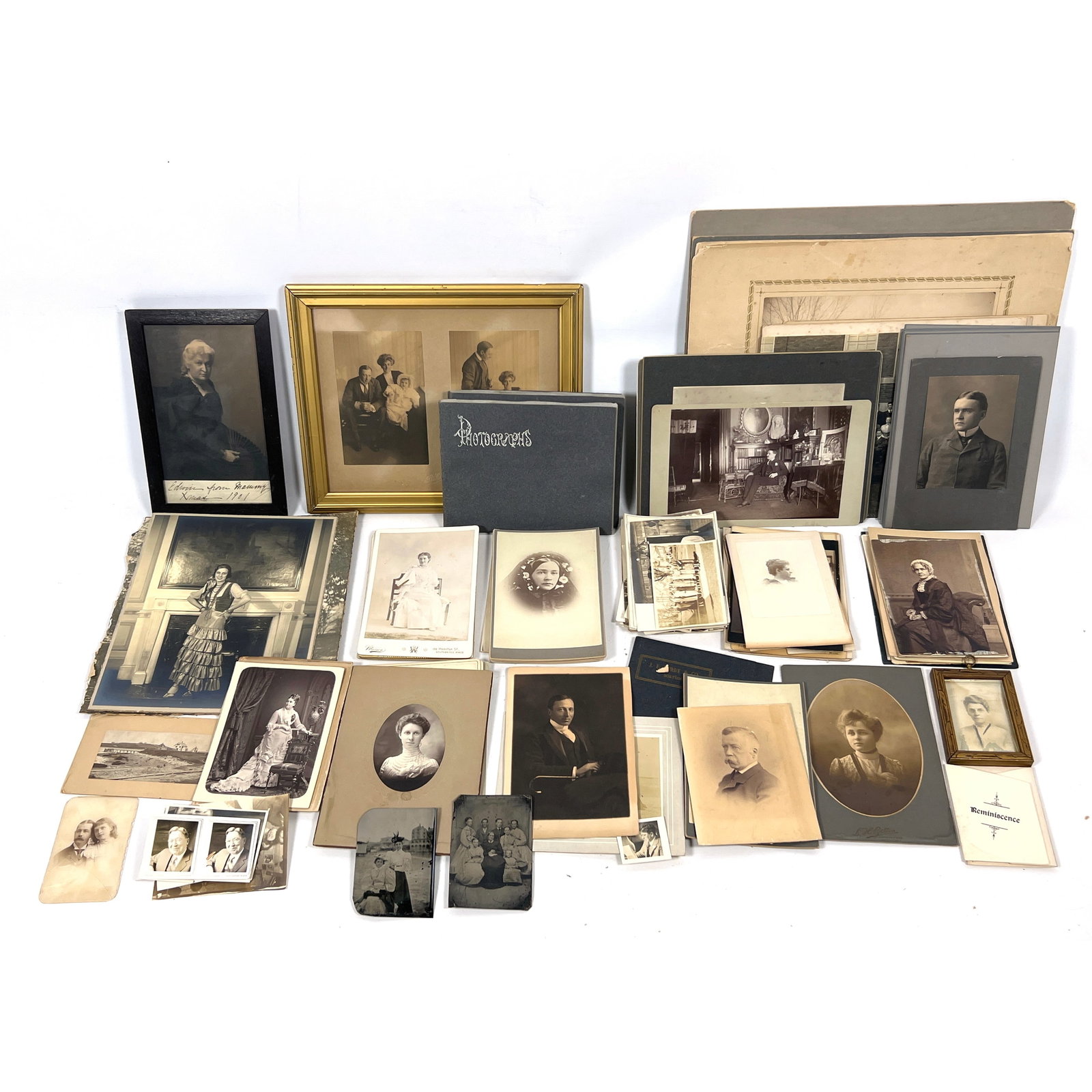 Lot of 19th century photographs. CDV, tintypes, etc. store front, portraits, swimming, homestead, in (1 of 17)