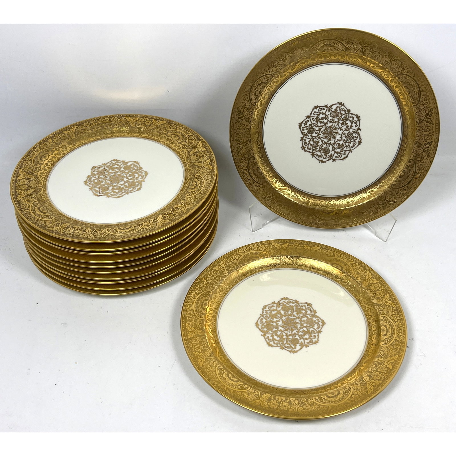 12pc Set 22K Gold Decorated Service Plates. Decorated in USA. Very Ornate. (1 of 13)
