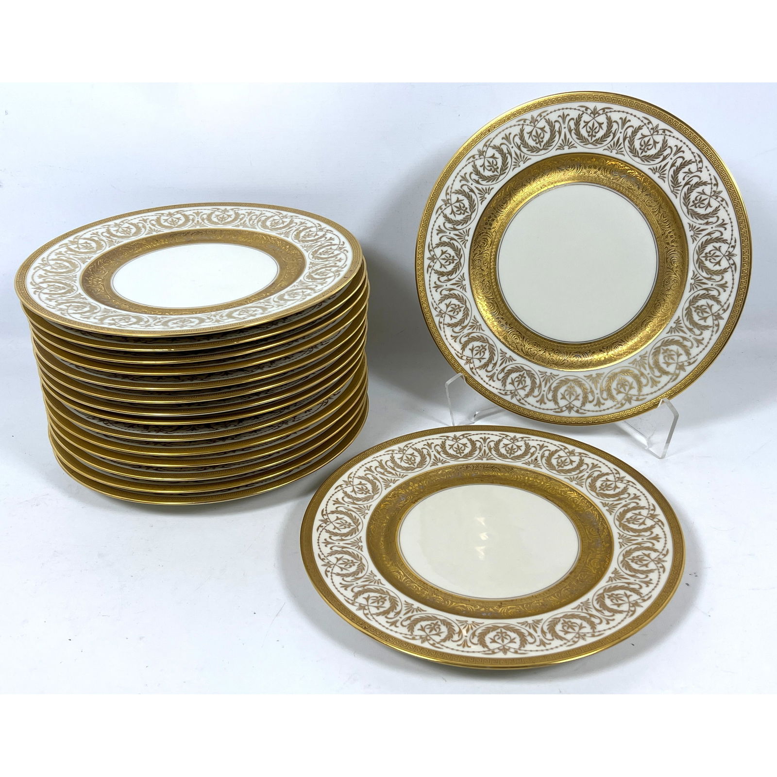 Set 16 Czechoslovakian Service Plates. Highly Decorated Neo-Classical Bands and Gilt Trim. Marked. (1 of 15)