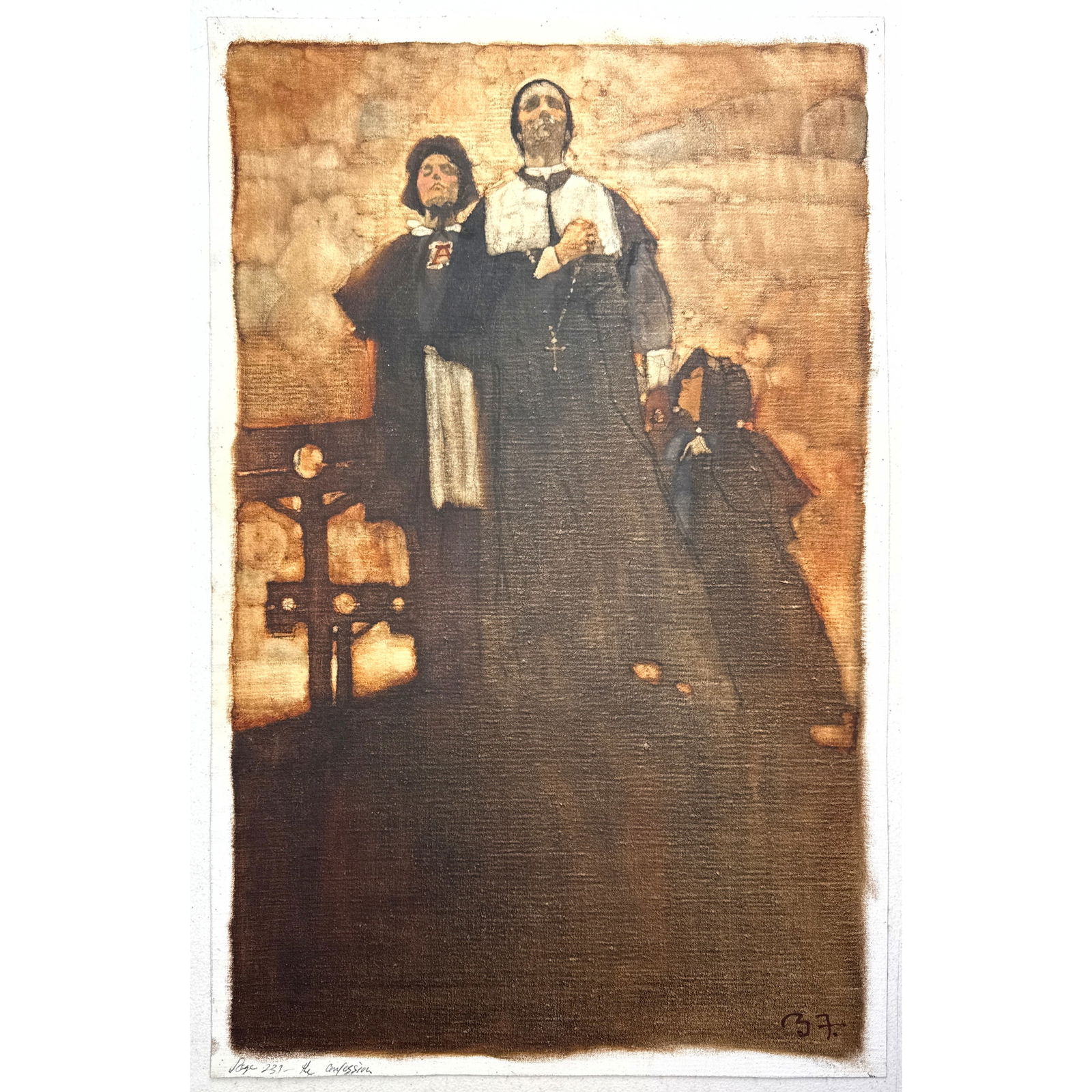 BERNARD Bernie FUCHS Original Painting on unstretched canvas. Le Confession. Signed B F. Likely the (1 of 10)