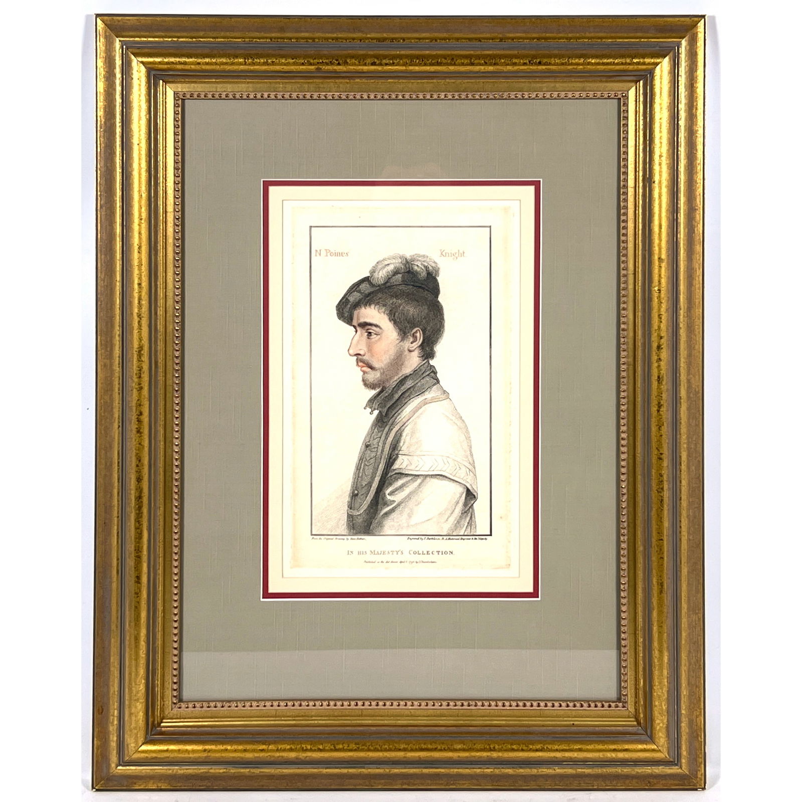 In His Majesty's Collection Colored Engraving Print. Original Drawing by Hans Holbein, Engraved by F (1 of 8)