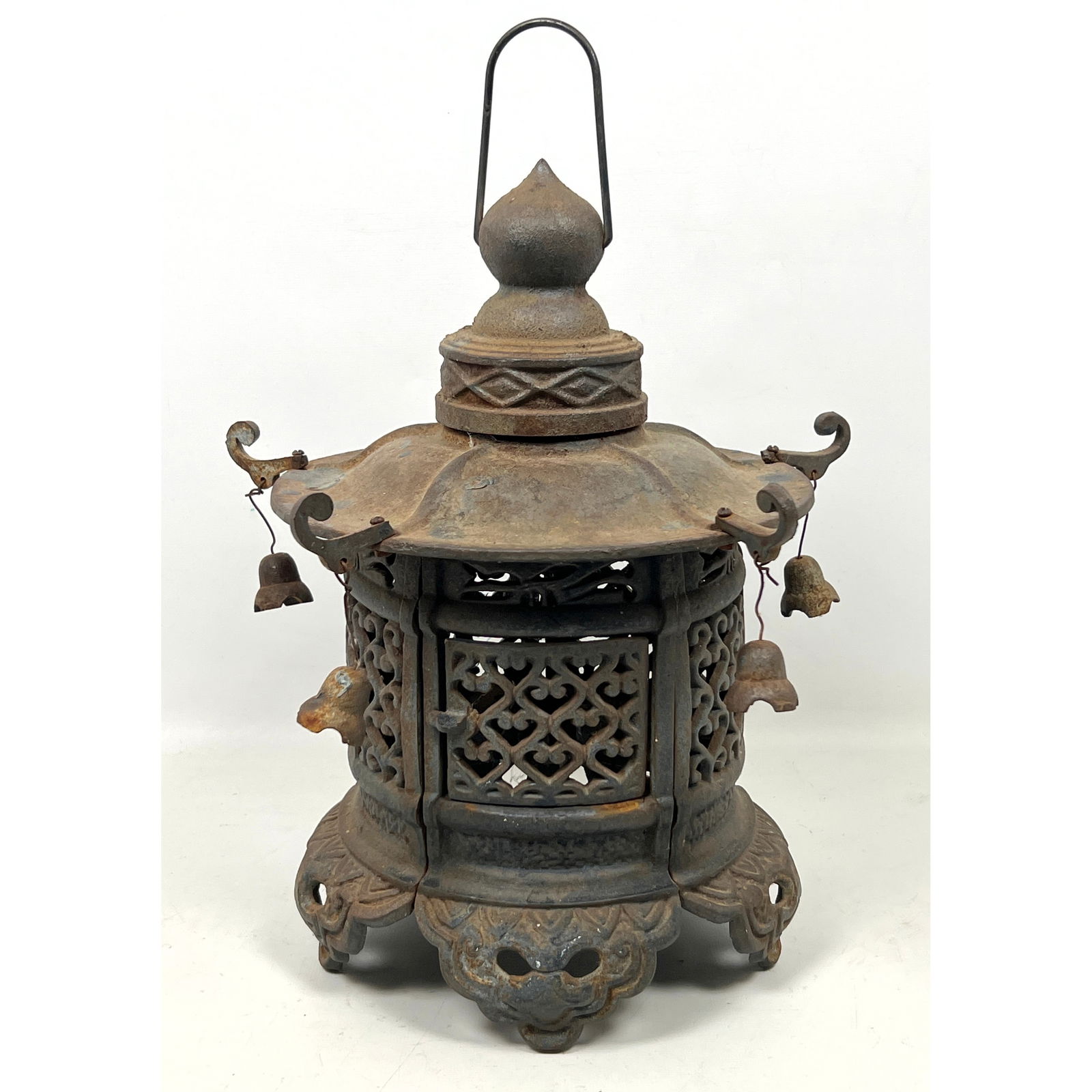 Japanese Cast Iron Hanging Lantern. Outdoor, Garden, Patio. Highly decorative pierced form. Roof Eav (1 of 11)
