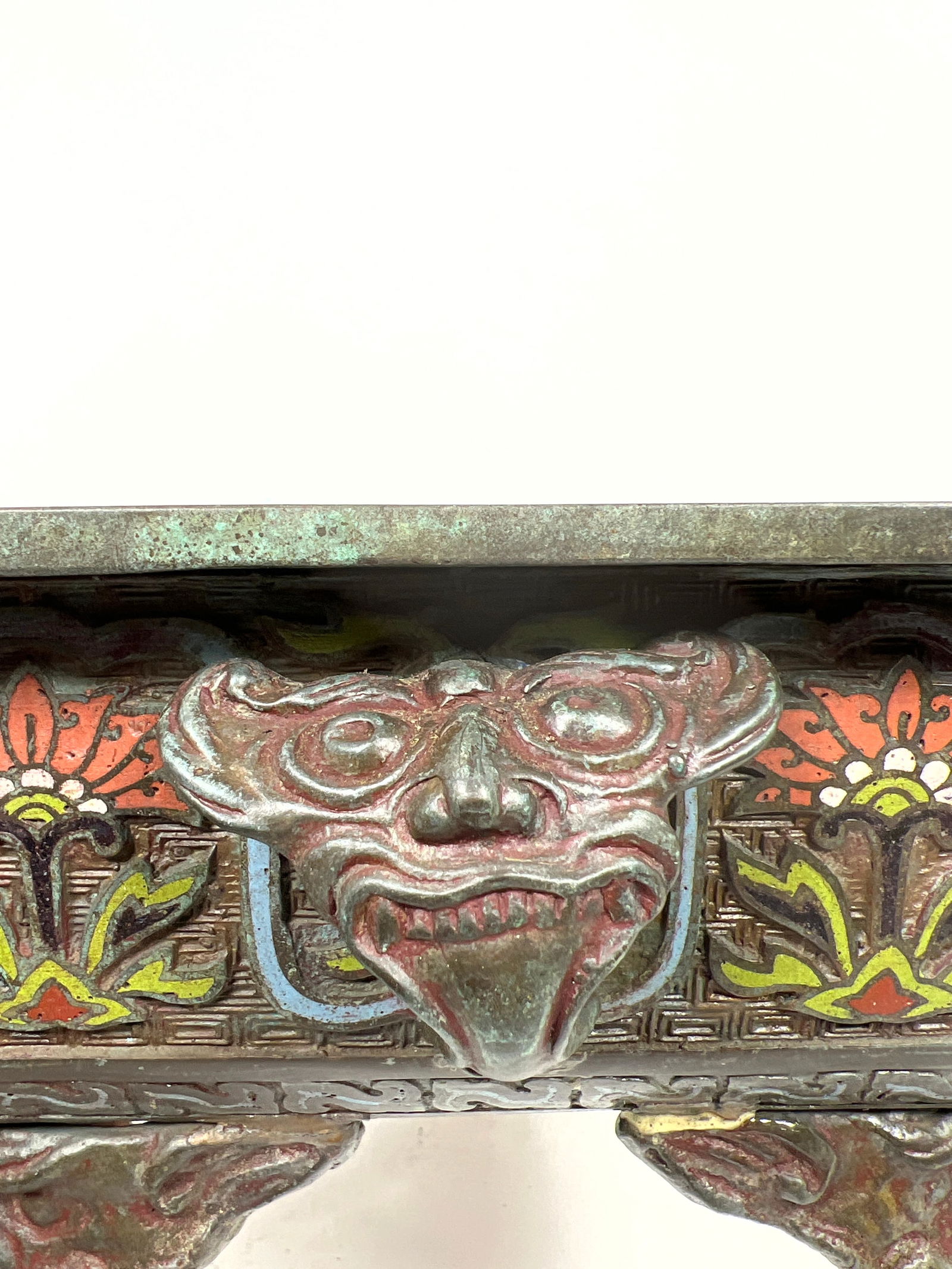 Chinese Champleve Low Planter Cachepot. Handled. - 5