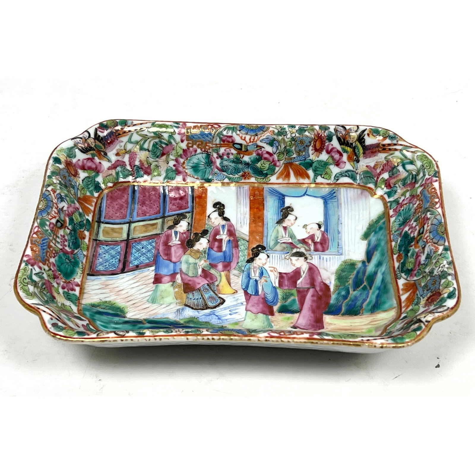 19th century Chinese export porcelain dish is decorated in the Rose Mandarin pattern using a Famille (1 of 9)