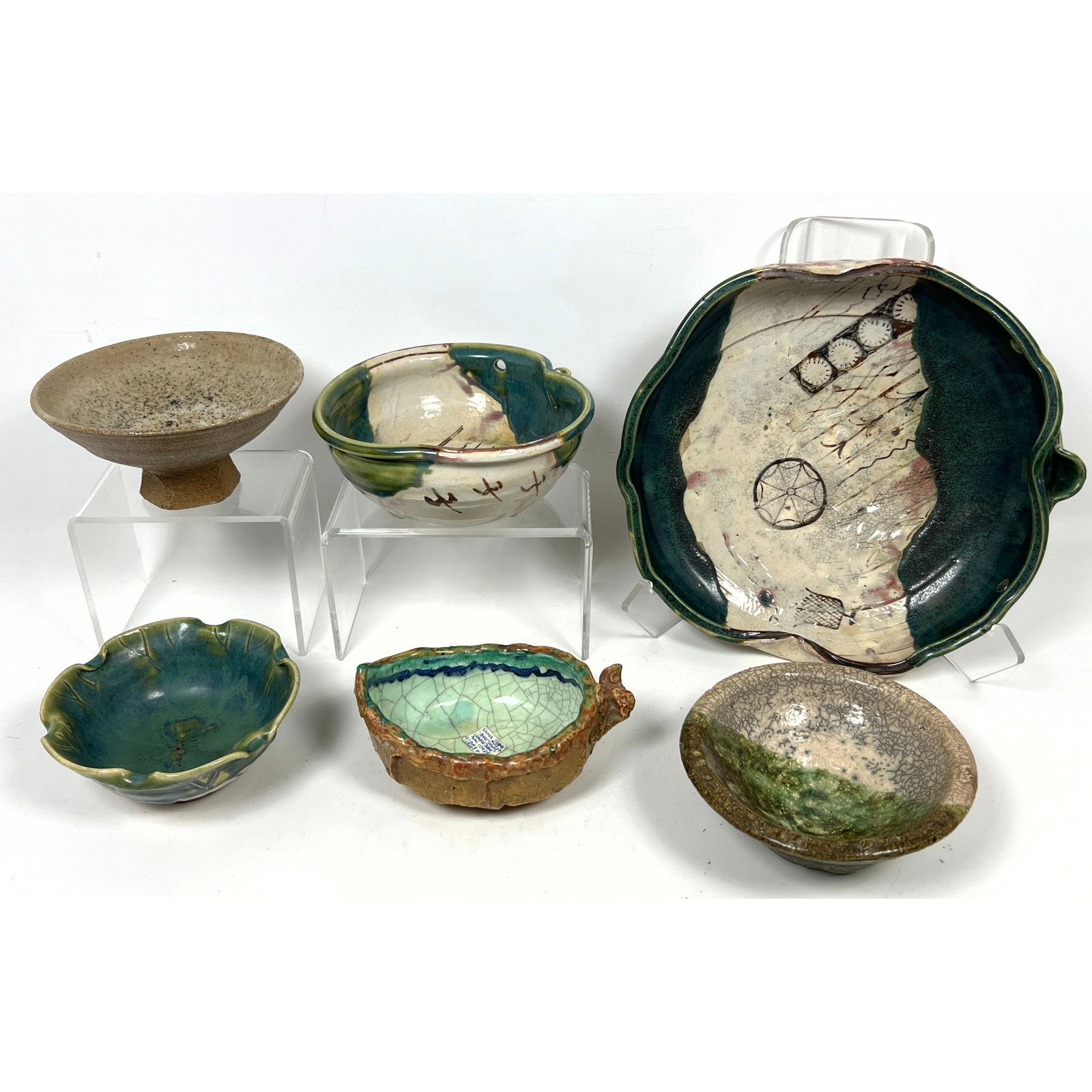 6pcs Asian Pottery. Shaped and footed bowls. (1 of 20)