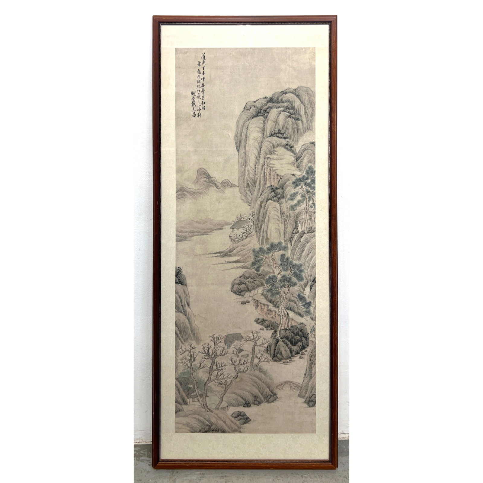Chinese landscape sumi painting. Depicts a traditional "shan shui" (mountain-water) landscape scene (1 of 2)