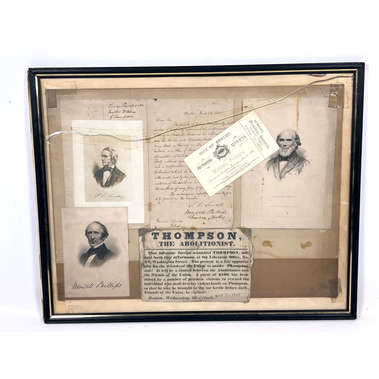 Framed Collection of 19th-century American abolitionist-related ephemera and historical documents. T (1 of 10)