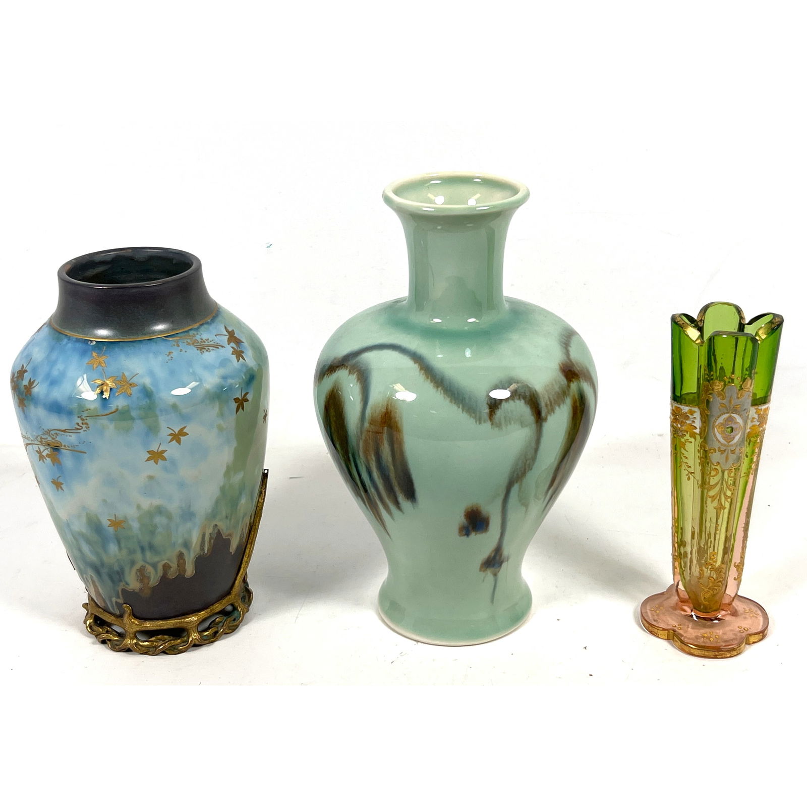 3pcs Vase. French gilt metal framed, Vontury, Enamel glass. (1 of 17)