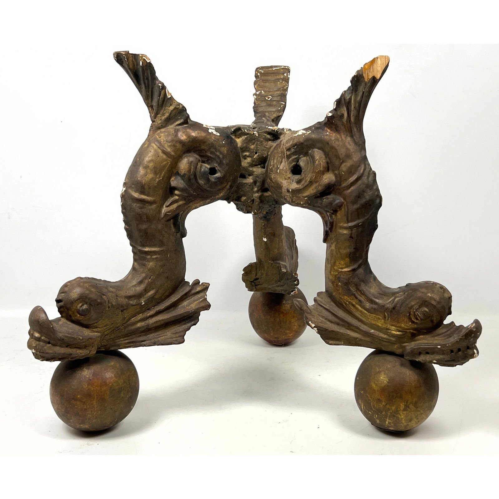Dolphin form Vintage Three Legged Stand. Carved Wood Dolphins with gesso Gilt Finish. (1 of 12)