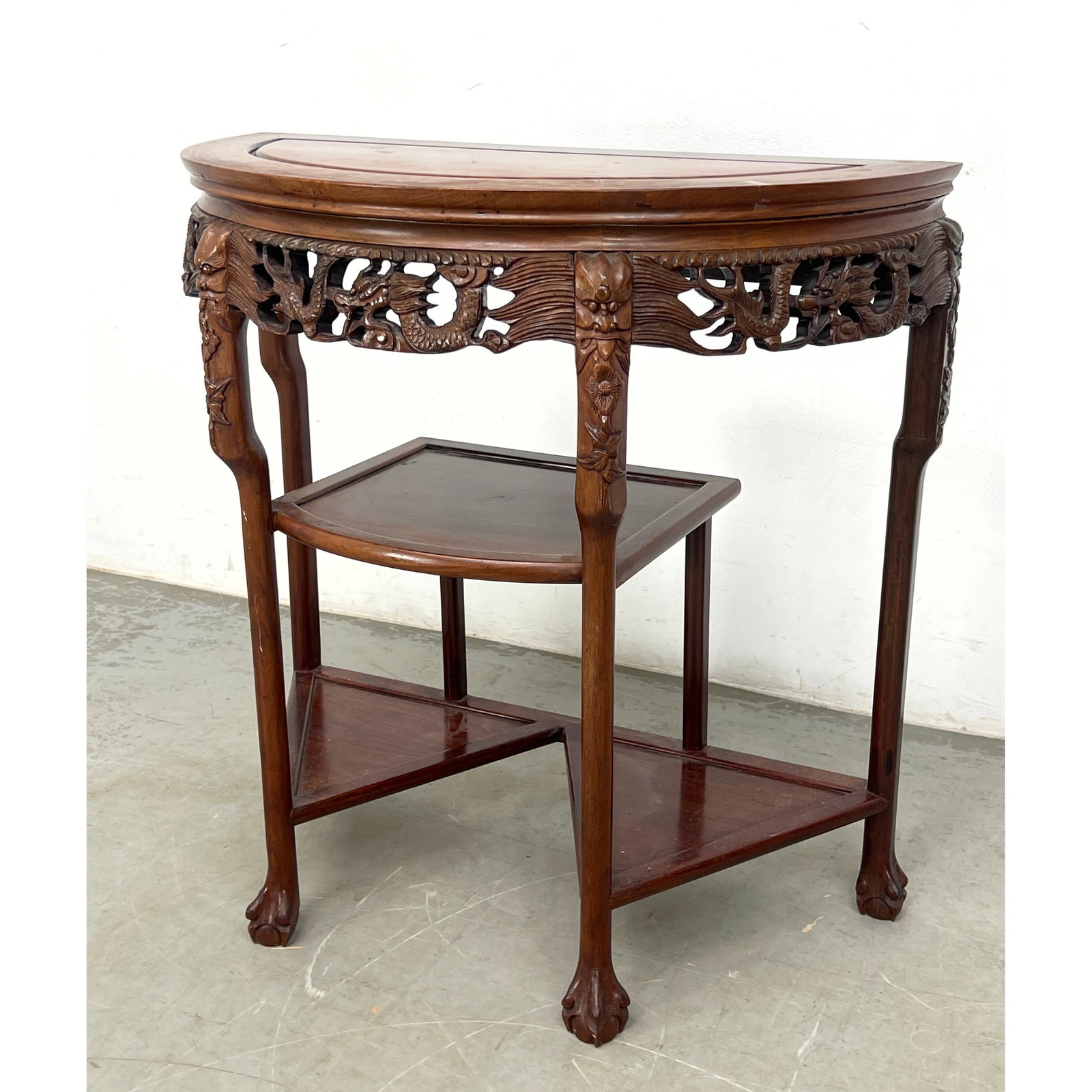 Chinese carved hardwood demilune console table (1 of 10)