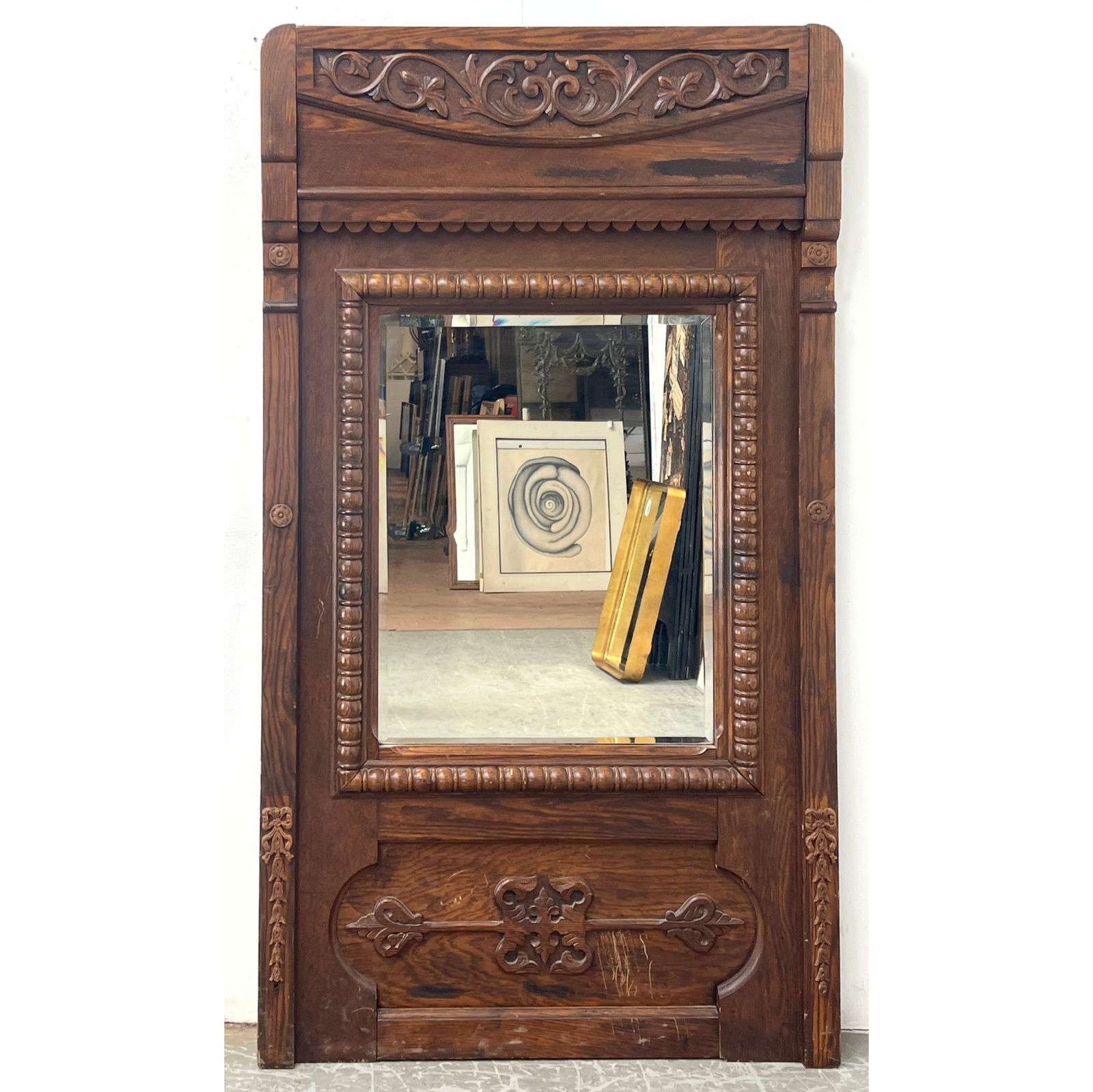 Large Victorian Oak Hall Mirror. (1 of 12)