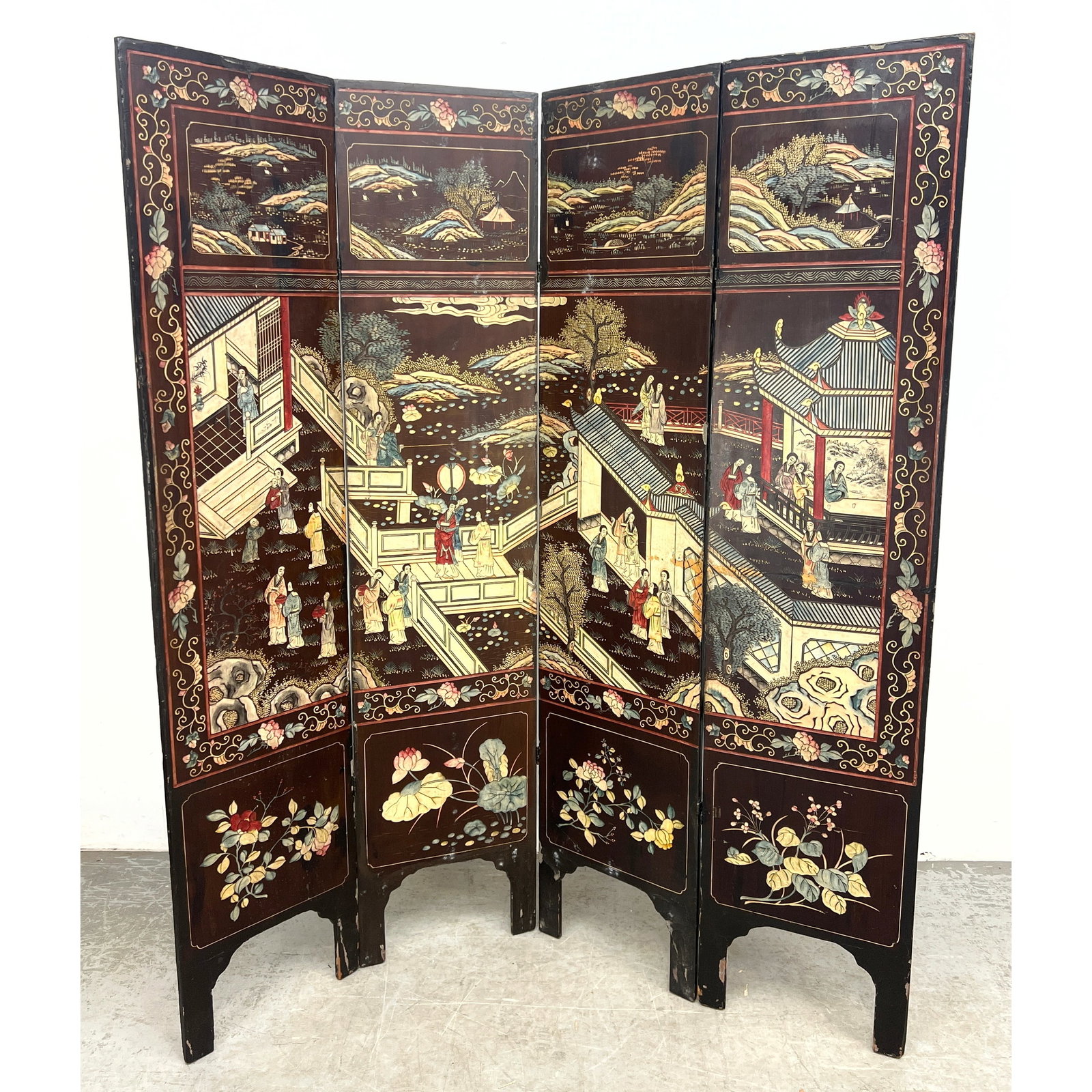 Asian Style 4 Panel Folding Screen Room Divider. (1 of 16)
