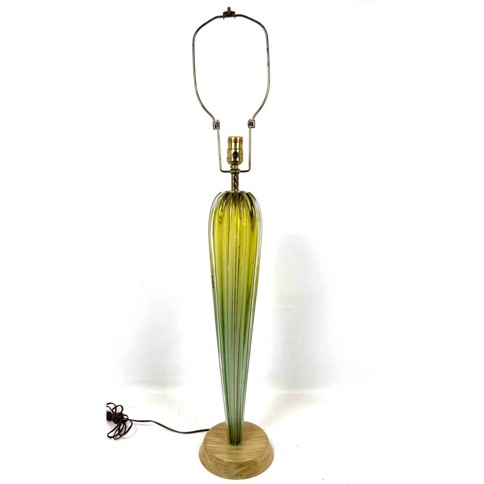 Murano Art Glass Table Lamp. Ribbed design with wood base. (1 of 11)