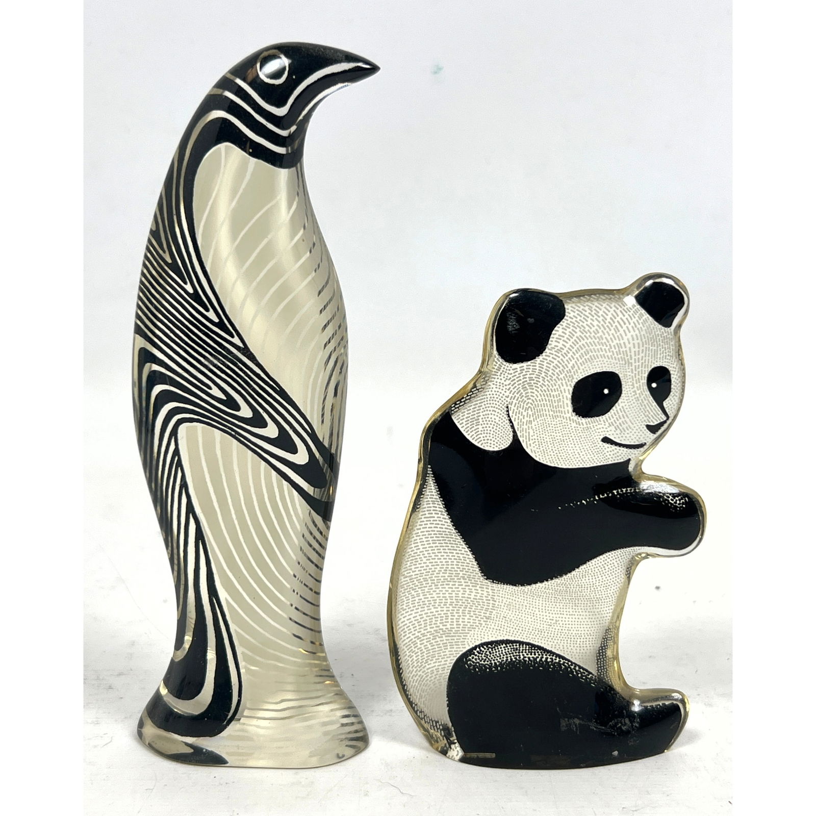 2pc ABRAHAM PALATNIK Lucite Penguin and Panda. Animal Figures. Made in Brazil Stickers. (1 of 8)