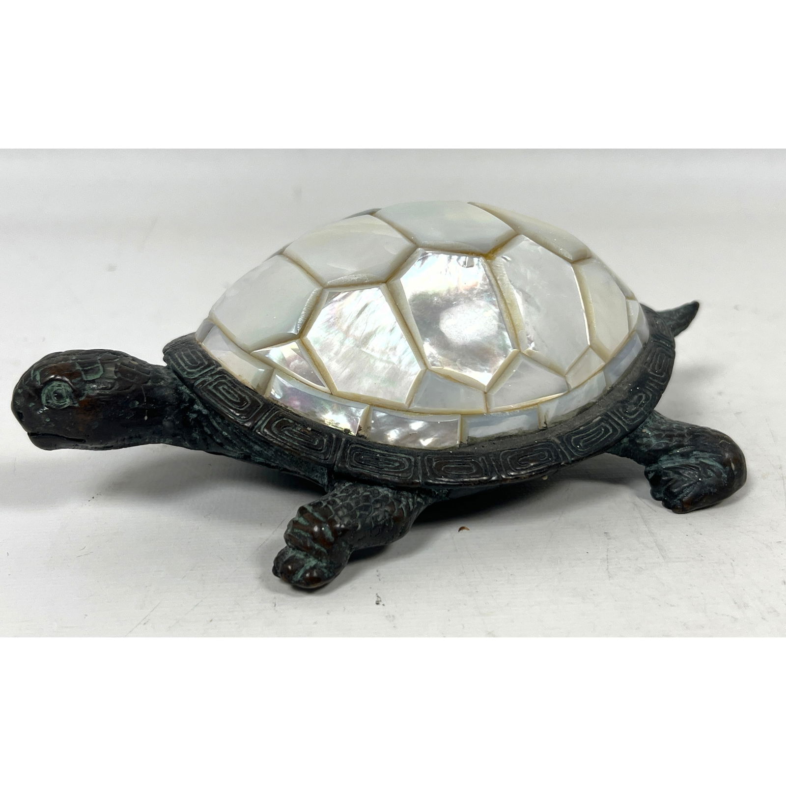 Maitland Smith Bronze and Mother of Pearl Turtle, Sticker on Base (1 of 9)