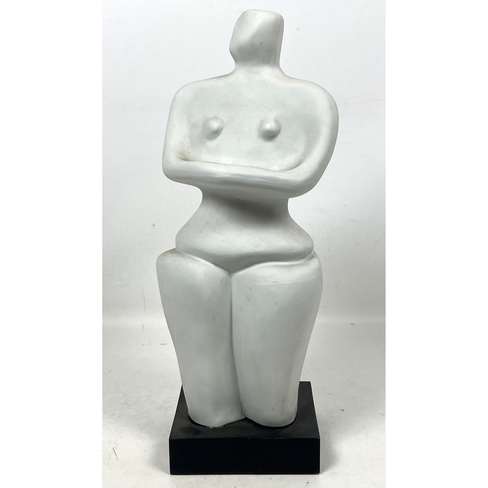 Glazed Ceramic Modernist Nude Female Figure. Abstract Sculpture. Black Base. Not Marked.: Glazed Ceramic Modernist Nude Female Figure. Abstract Sculpture. Black Base. Not Marked. Dimensions: Height: 16 inches, Width: 5.5 inches, Depth: 4.5 inches. --- US Packing and Shipping charge: In hou
