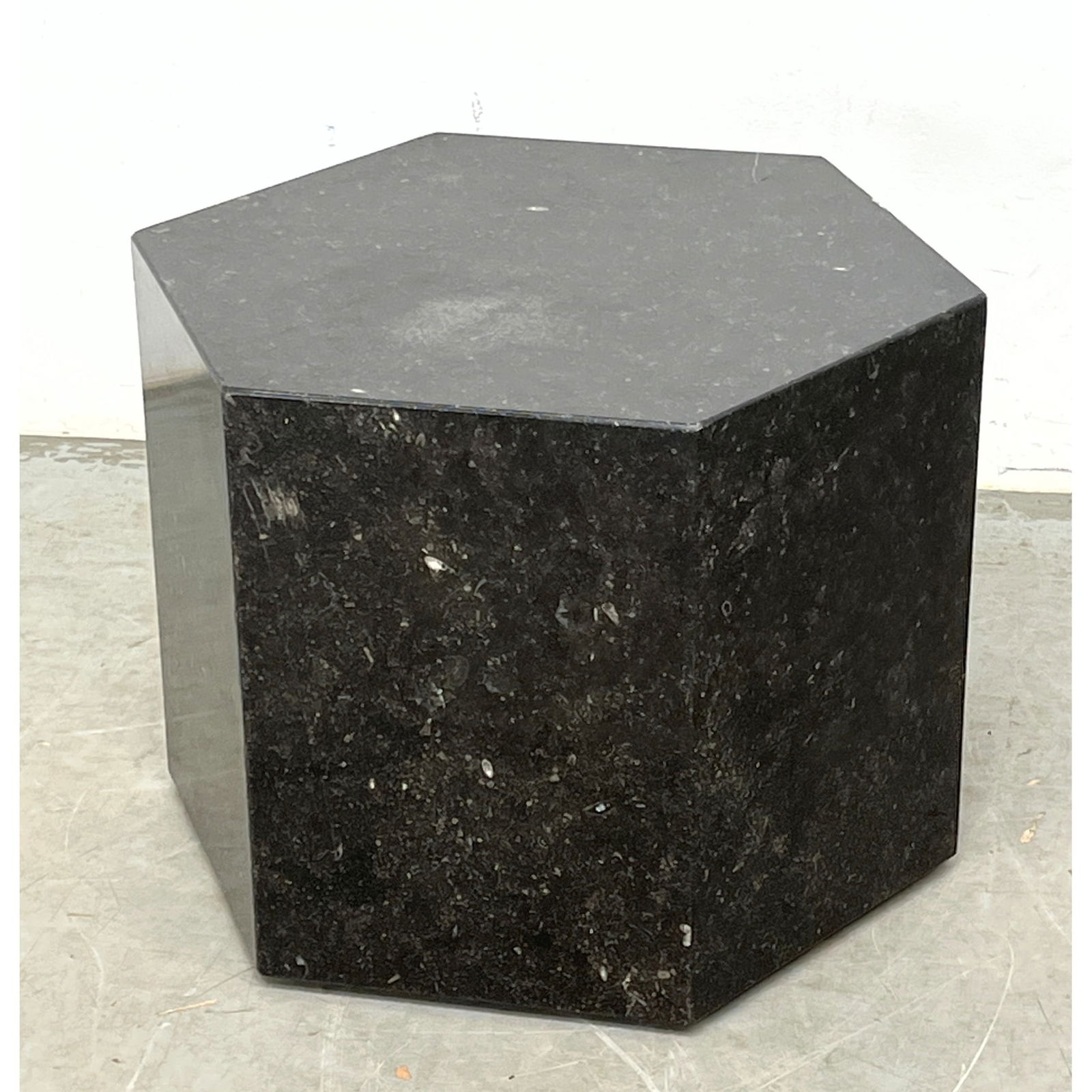 Stone Veneer Hexagonal Pedestal Side Table. (1 of 7)