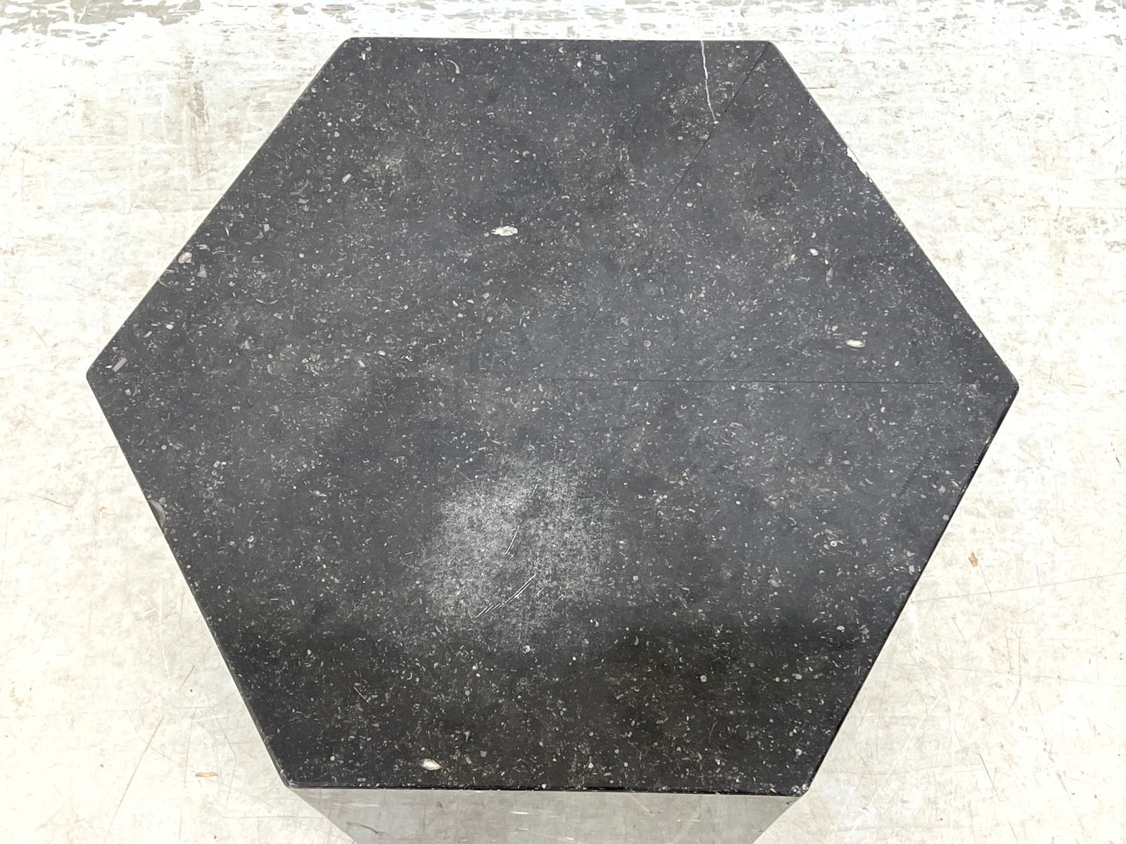 Stone Veneer Hexagonal Pedestal Side Table. - 2