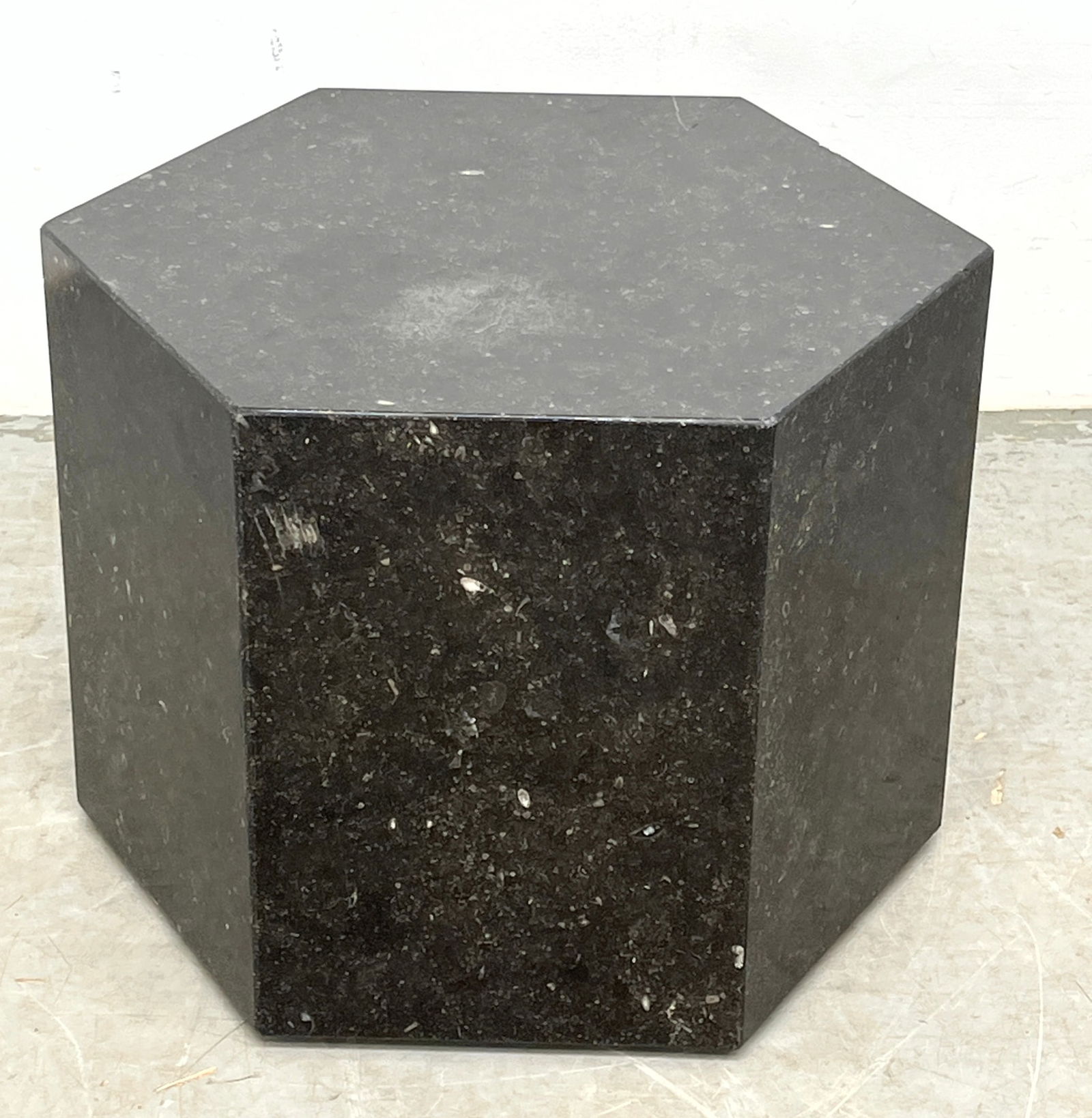 Stone Veneer Hexagonal Pedestal Side Table. - 3
