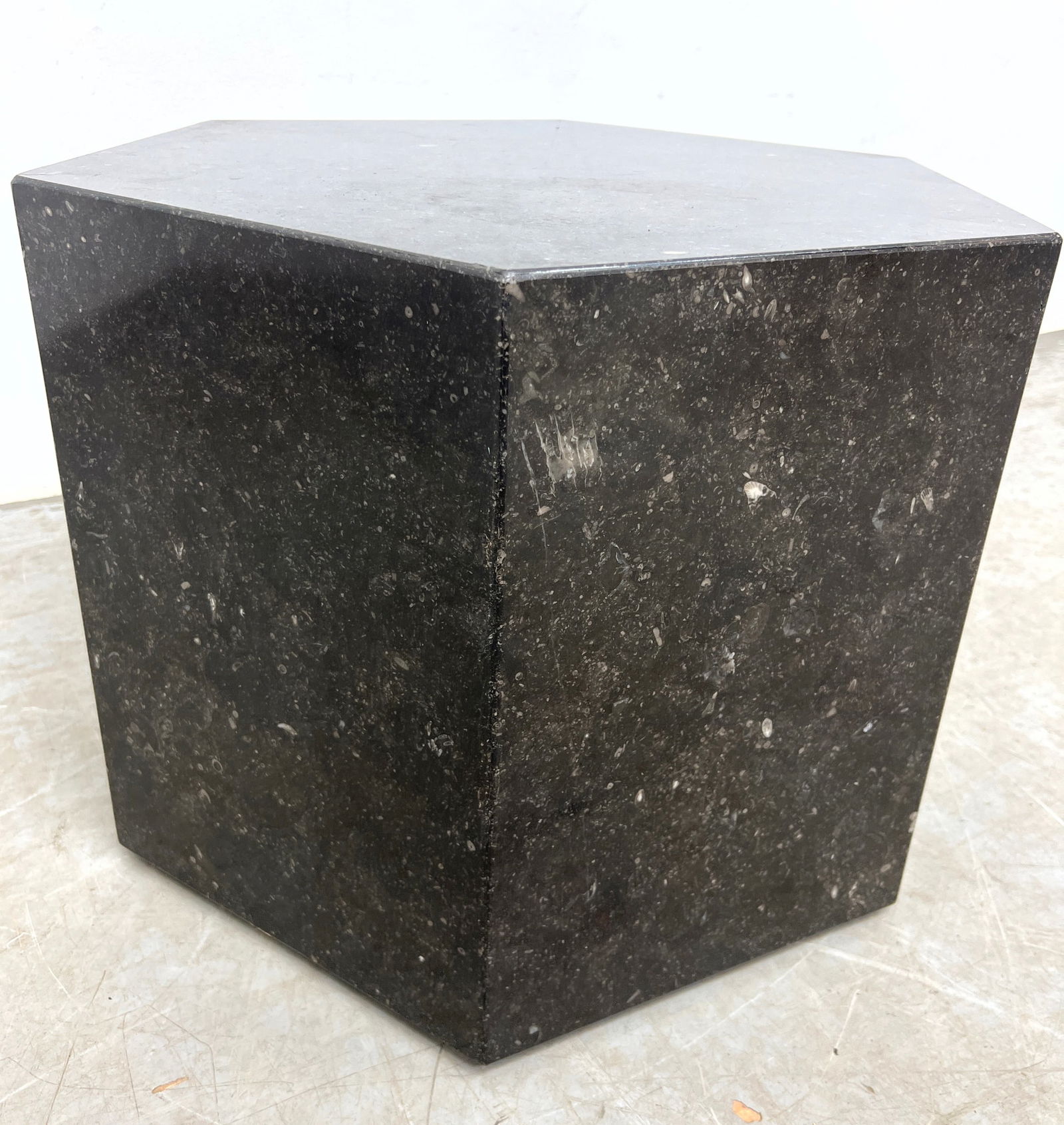 Stone Veneer Hexagonal Pedestal Side Table. - 4