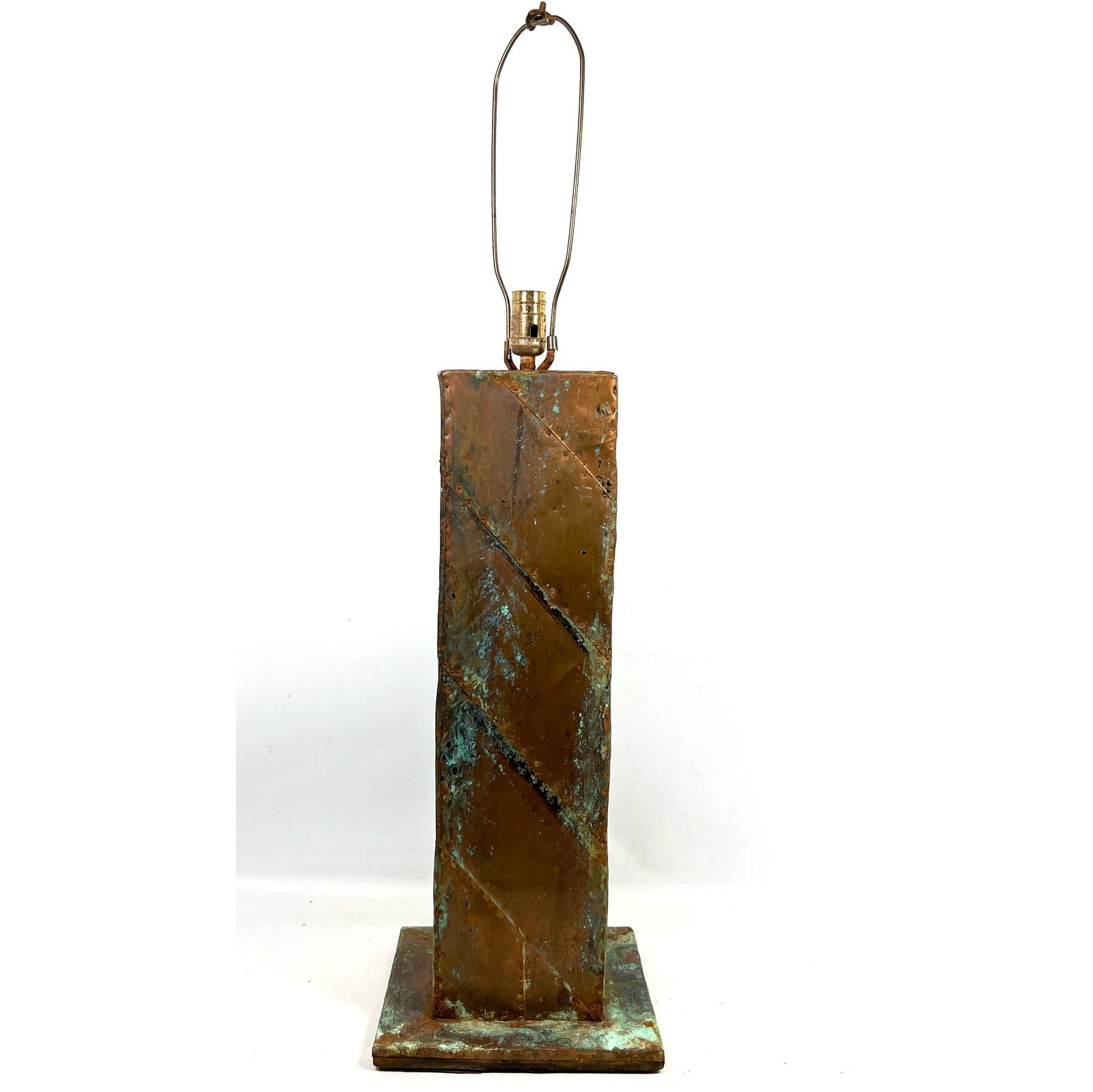 Brutalist Copper Clad Column Table Lamp.: Brutalist Copper Clad Column Table Lamp. Dimensions: Height: 38 inches, Width: 10 inches, Depth: 10 inches. ---