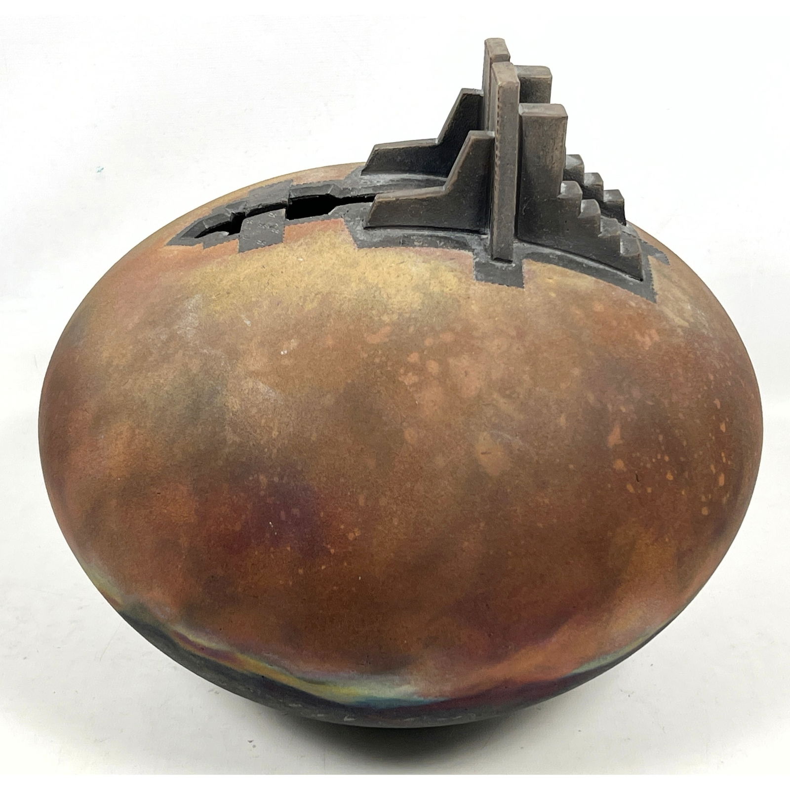 R. Foris Studio Art Pottery Vessel.: R. Foris Studio Art Pottery Vessel. Dimensions: Height: 11 inches, Width: 12 inches, Depth: 12 inches. ---