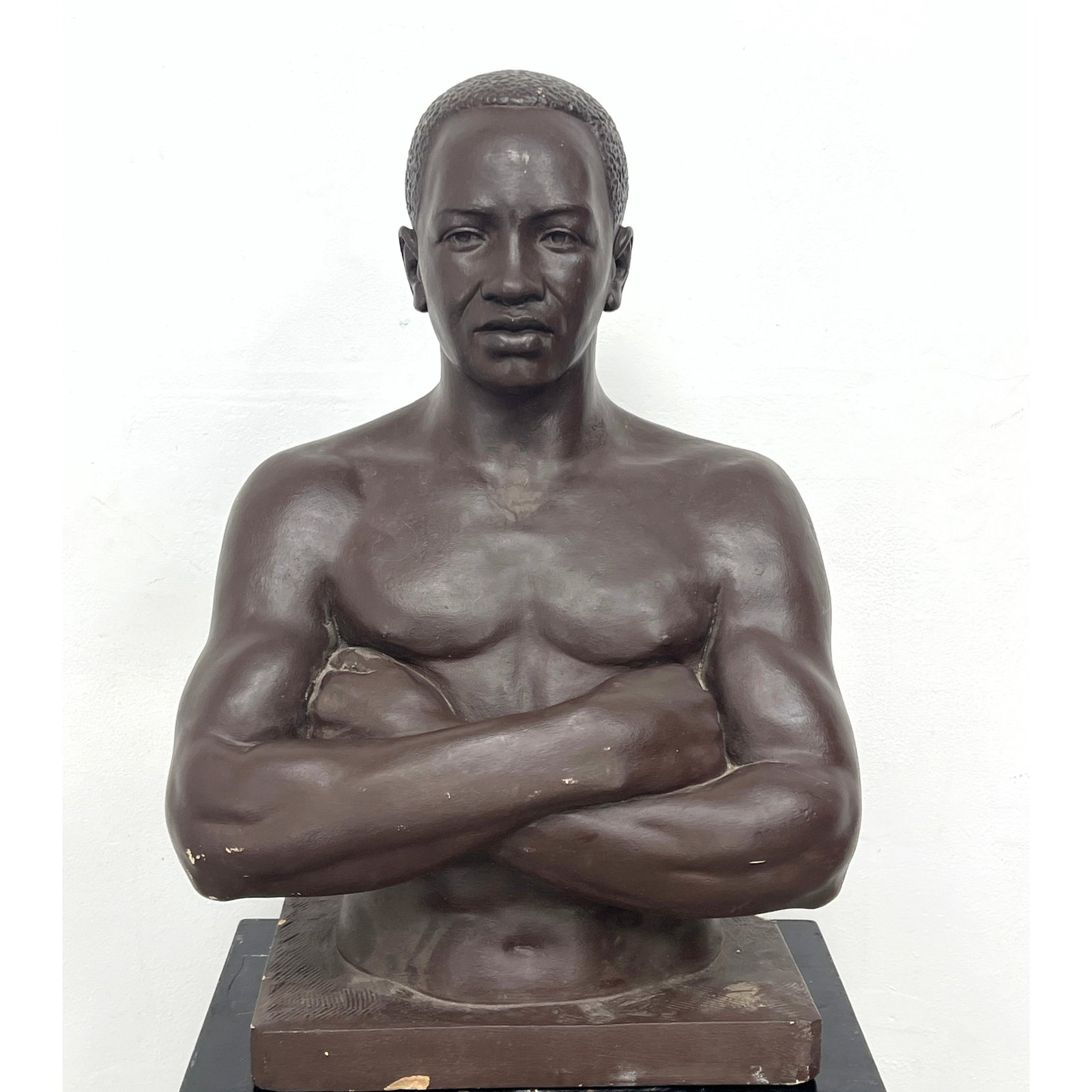 Large Heavy Painted Finish Concrete Half Body Sculpture.: Large Heavy Painted Finish Concrete Half Body Sculpture. Dimensions: Height: 29 inches, Width: 19.5 inches, Depth: 11 inches. ---