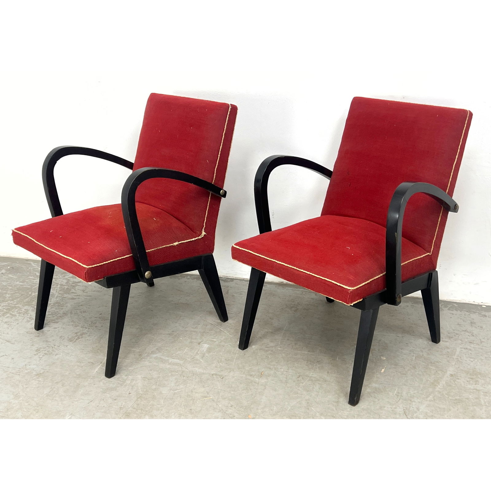 Pair Swedish Art Deco style Arm Lounge Chairs.: Pair Swedish Art Deco style Arm Lounge Chairs. Dimensions: Height: 30 inches, Width: 19.5 inches, Depth: 21.5 inches. - Seat Height: 16 inches ---